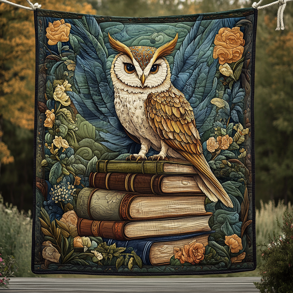 Guardian of Knowledge Quilted Blanket Gift For Owl Lover