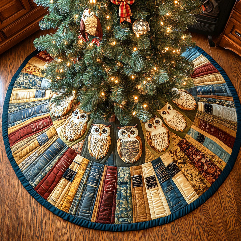 Guardian of Stories Christmas Quilted Tree Skirt Holiday Decor Best Gifts For Book Lovers