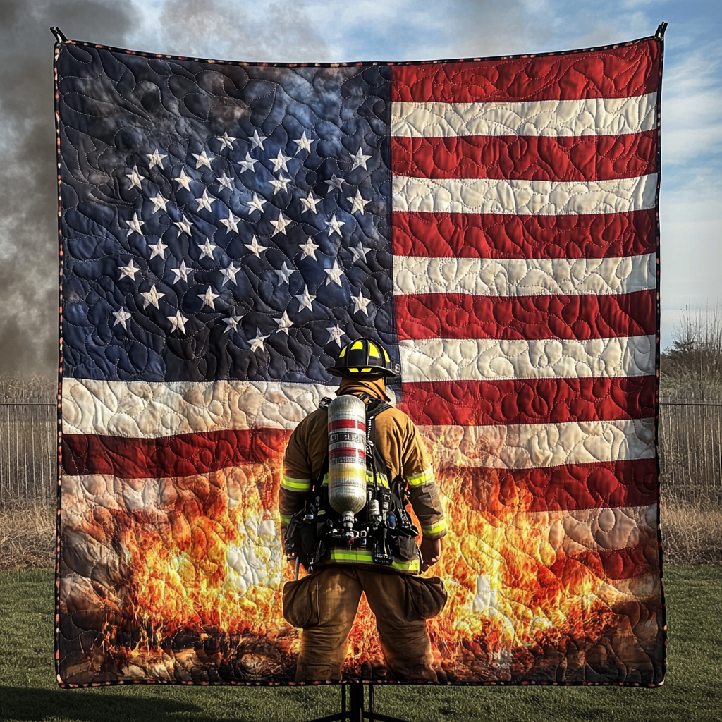 Guardian of the Flames Quilted Blanket Gift For Firefighter