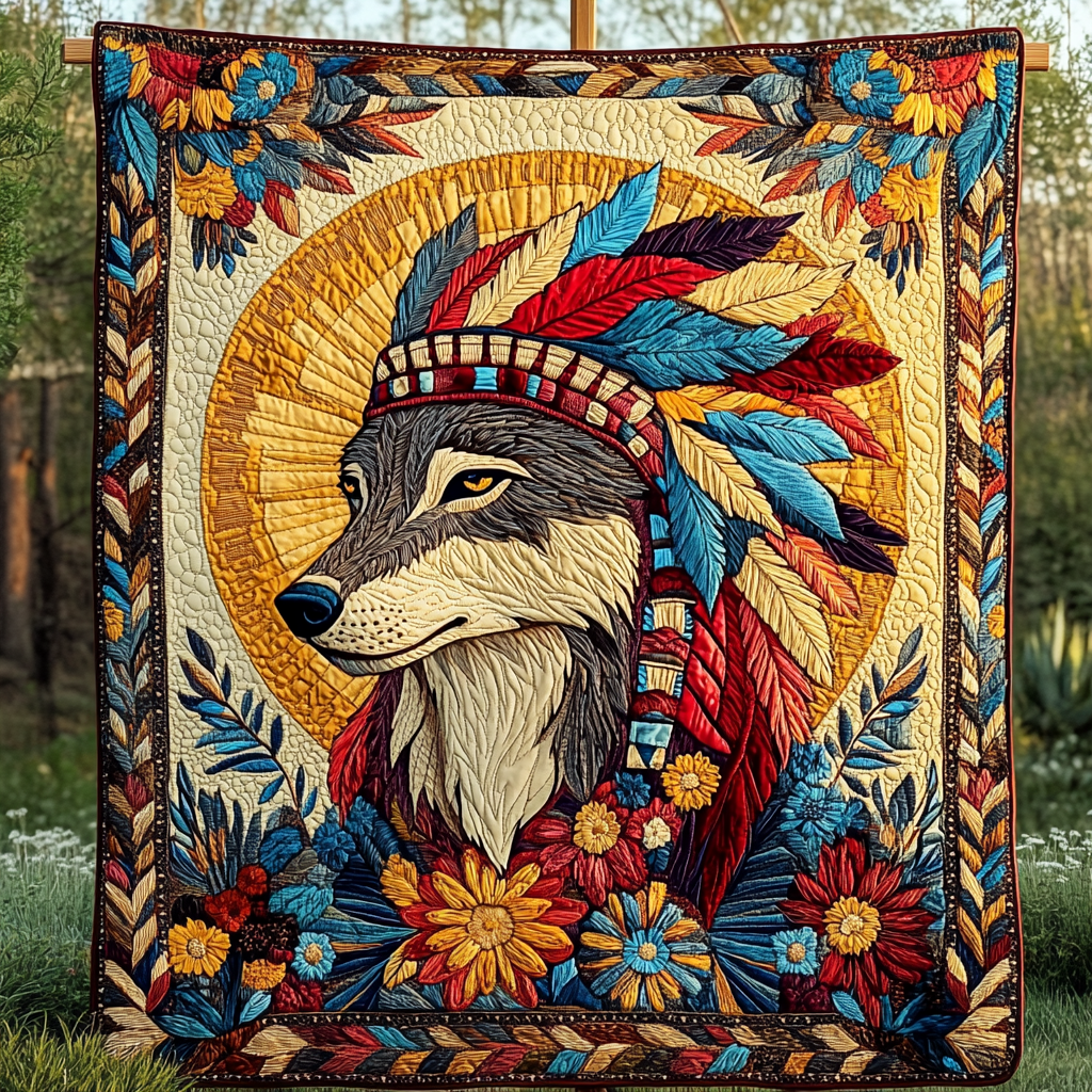 Guardian of the Forest Quilted Blanket Unique Wolf Blanket Presents For Wolf Lovers