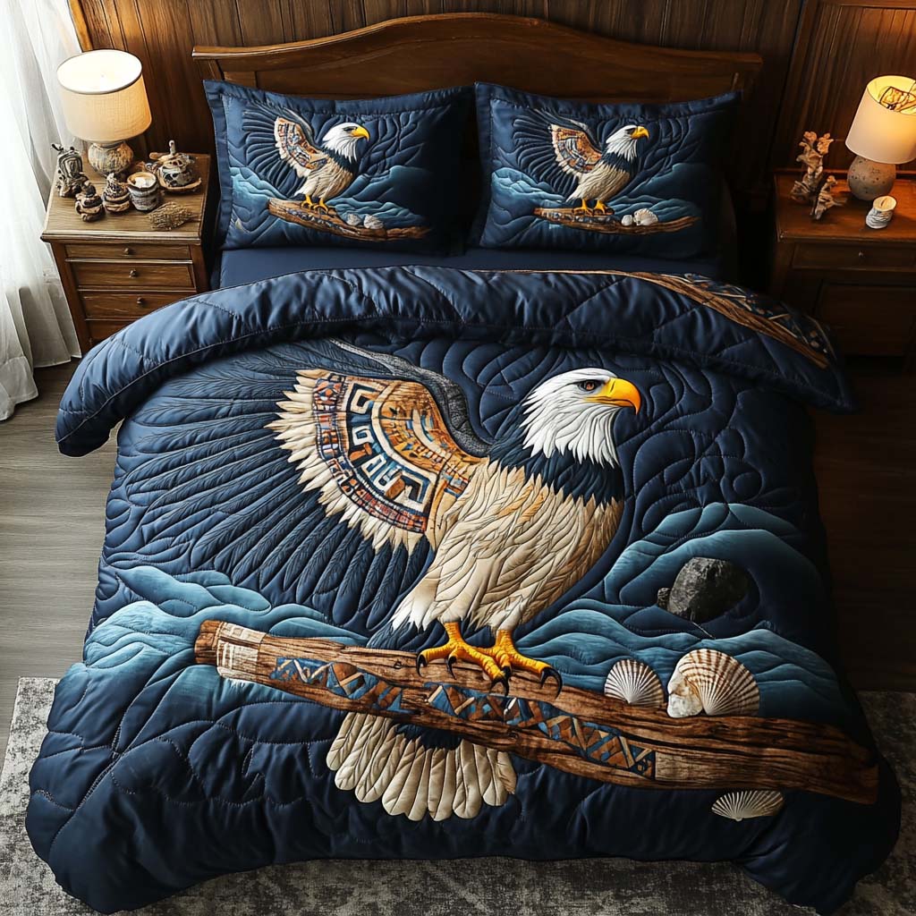Guardian Of The Skies Quilted Bedding Set Holiday Duvet Covers Patriotic Eagle Gifts For Adults