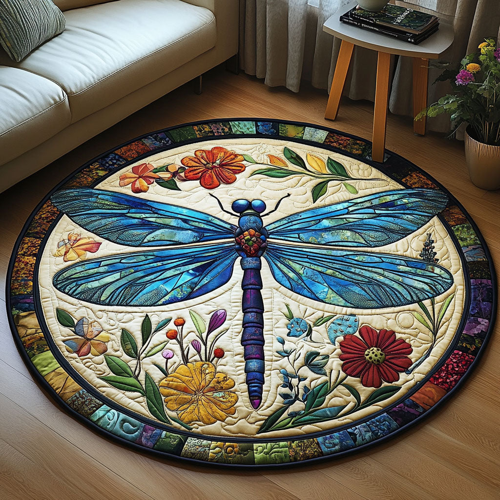 Guardian of the Skies Quilted Round Mat Entryway Rug Ideas Birthday Gifts For Dragonfly Lovers