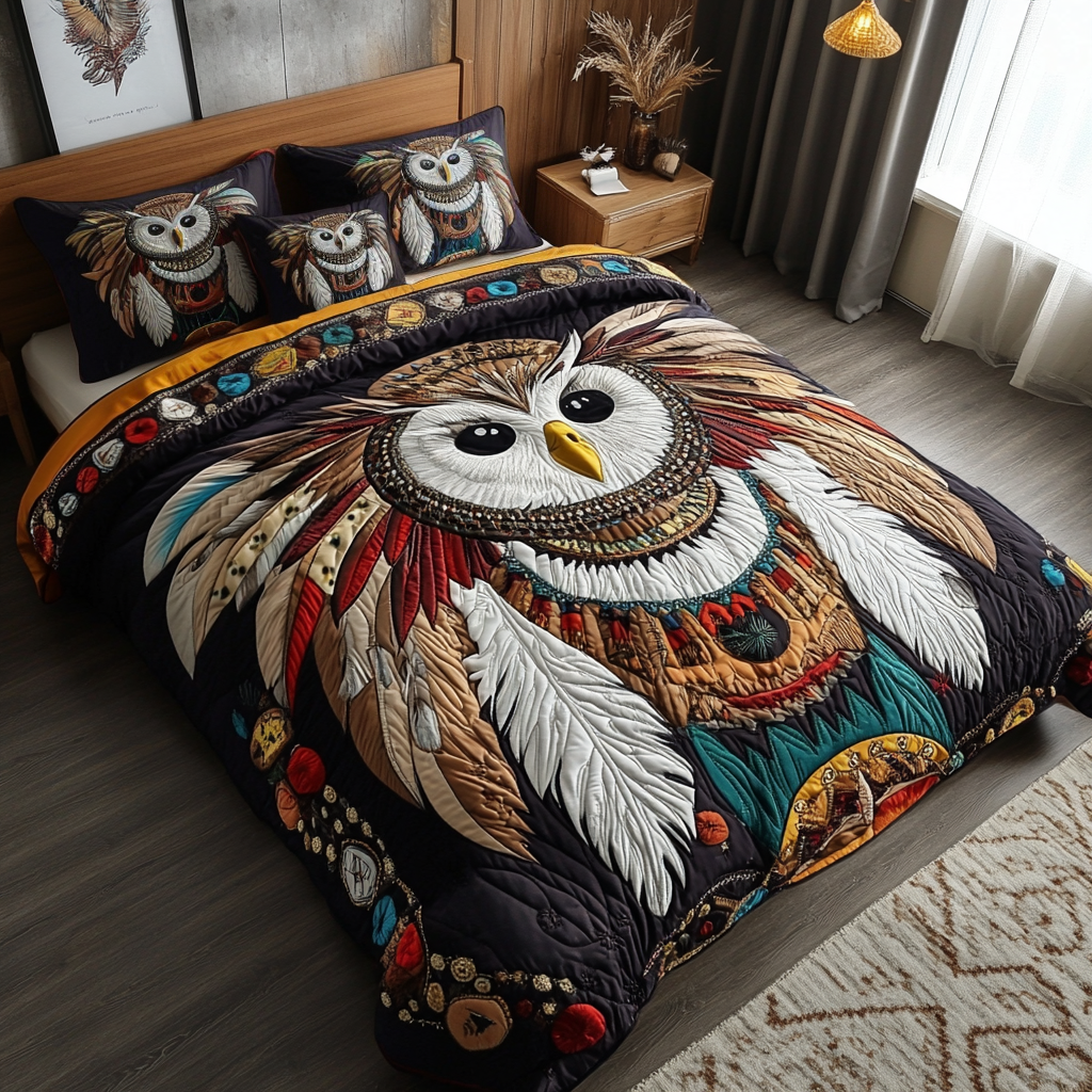 Guardian Owl Quilted Bedding Set Bed Decor Ideas Native American Gift Items