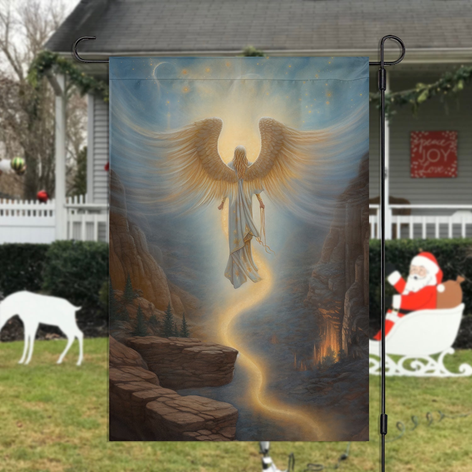 Guided By Celestial Light Christmas Flag Angel Themed Christmas Garden Flag