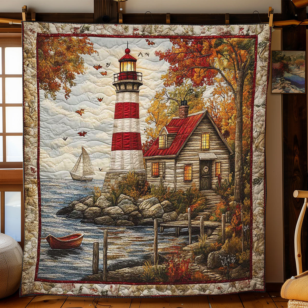 Guiding Lighthouse Quilt Blanket King Size Blanket Christian Gifts For Christmas