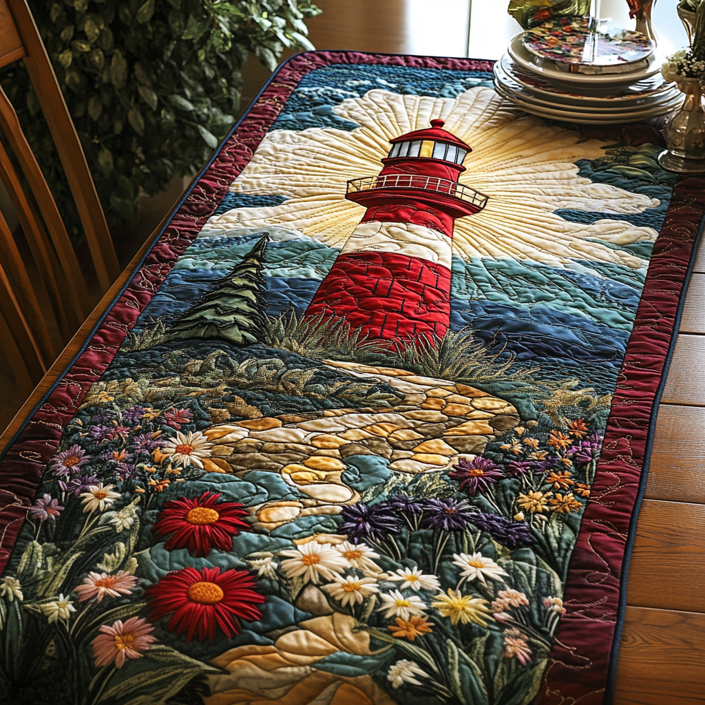 Guiding Star Quilted Table Runner Dining Table Decor Lighthouse Gift Shop