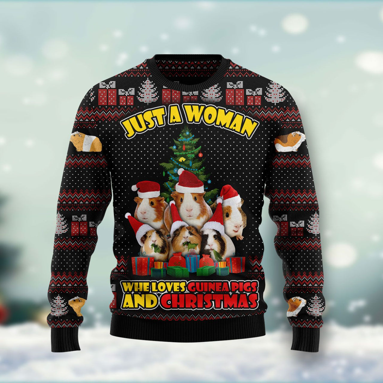 Guinea Pigs Just A Woman Ugly Christmas Sweater Cute Xmas Sweaters For Guinea Pig Lovers