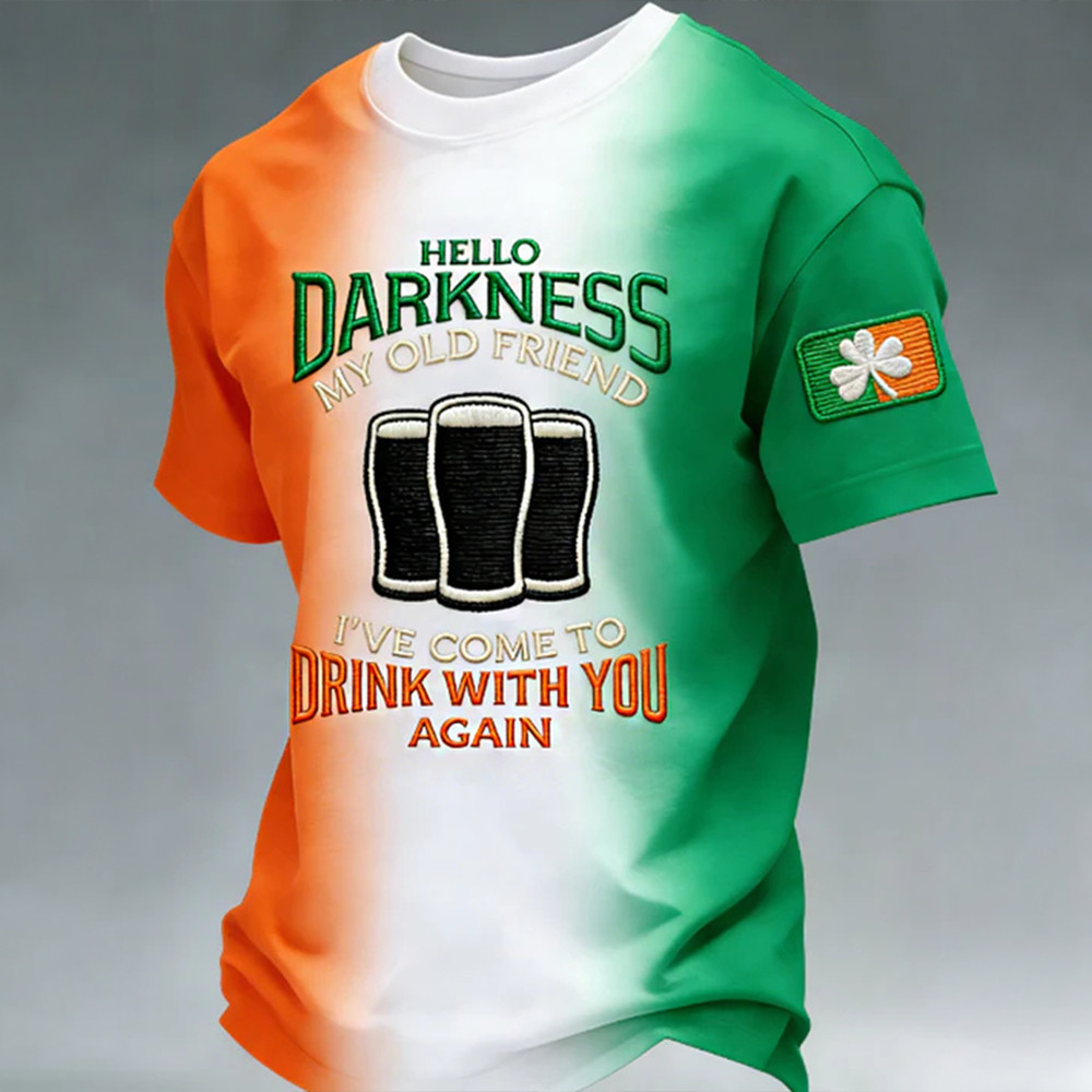 Guinness Hello Darkness My Old Friend T-Shirt Shamrock Art St Paddy's Day Clothes Gift idea For Men