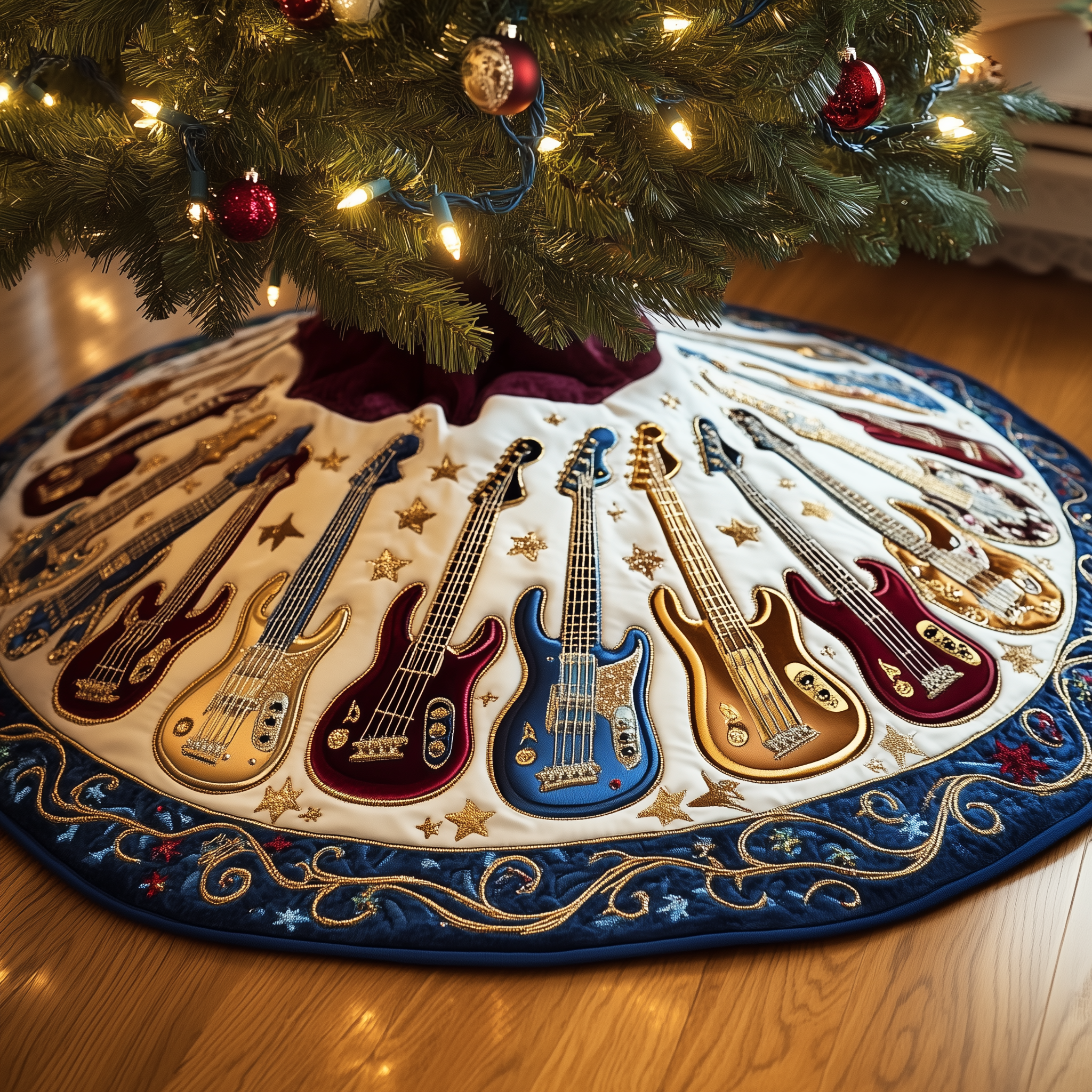 Guitar Bass Quilted Tree Skirt Heartfelt Gift Merch For Mom