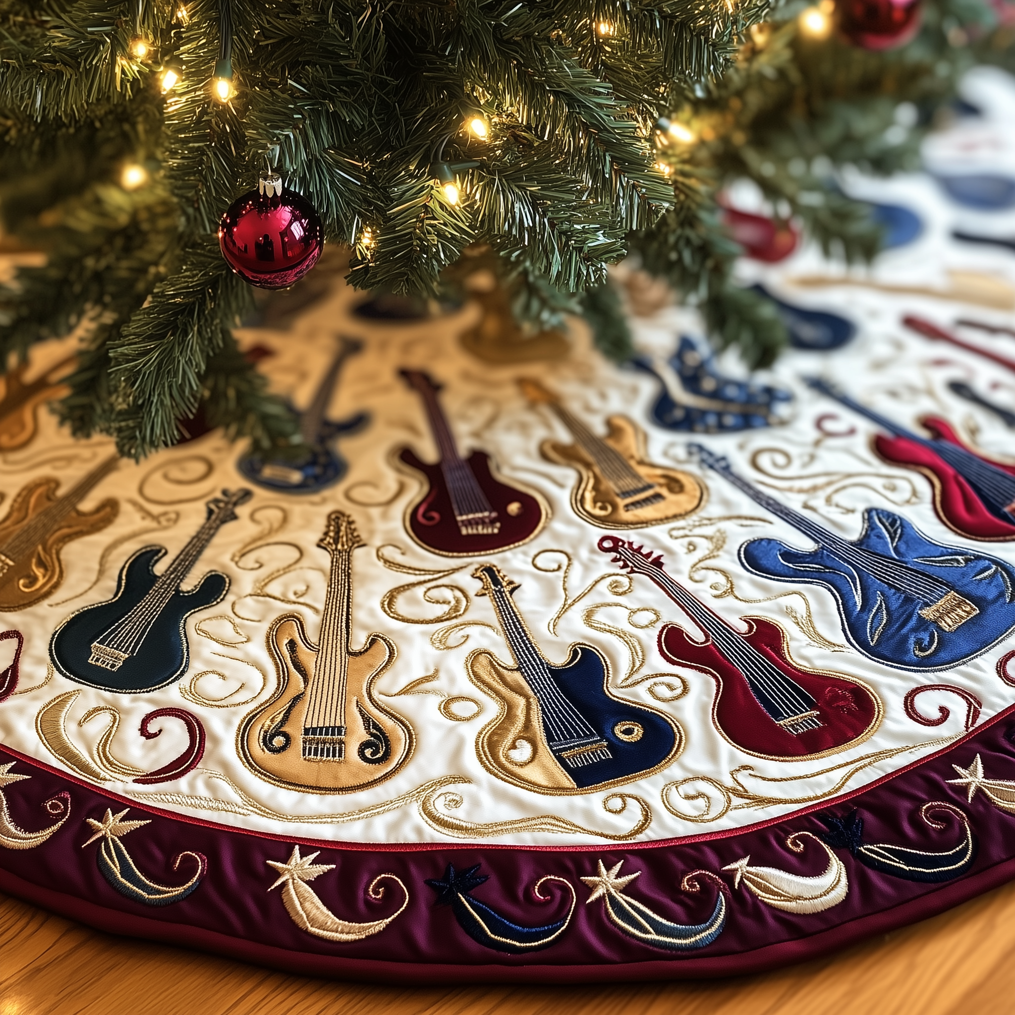 Guitar Bass Quilted Tree Skirt  Holiday Tree Skirt Xmas Decorations Secret Santa Gifts For Guitarists