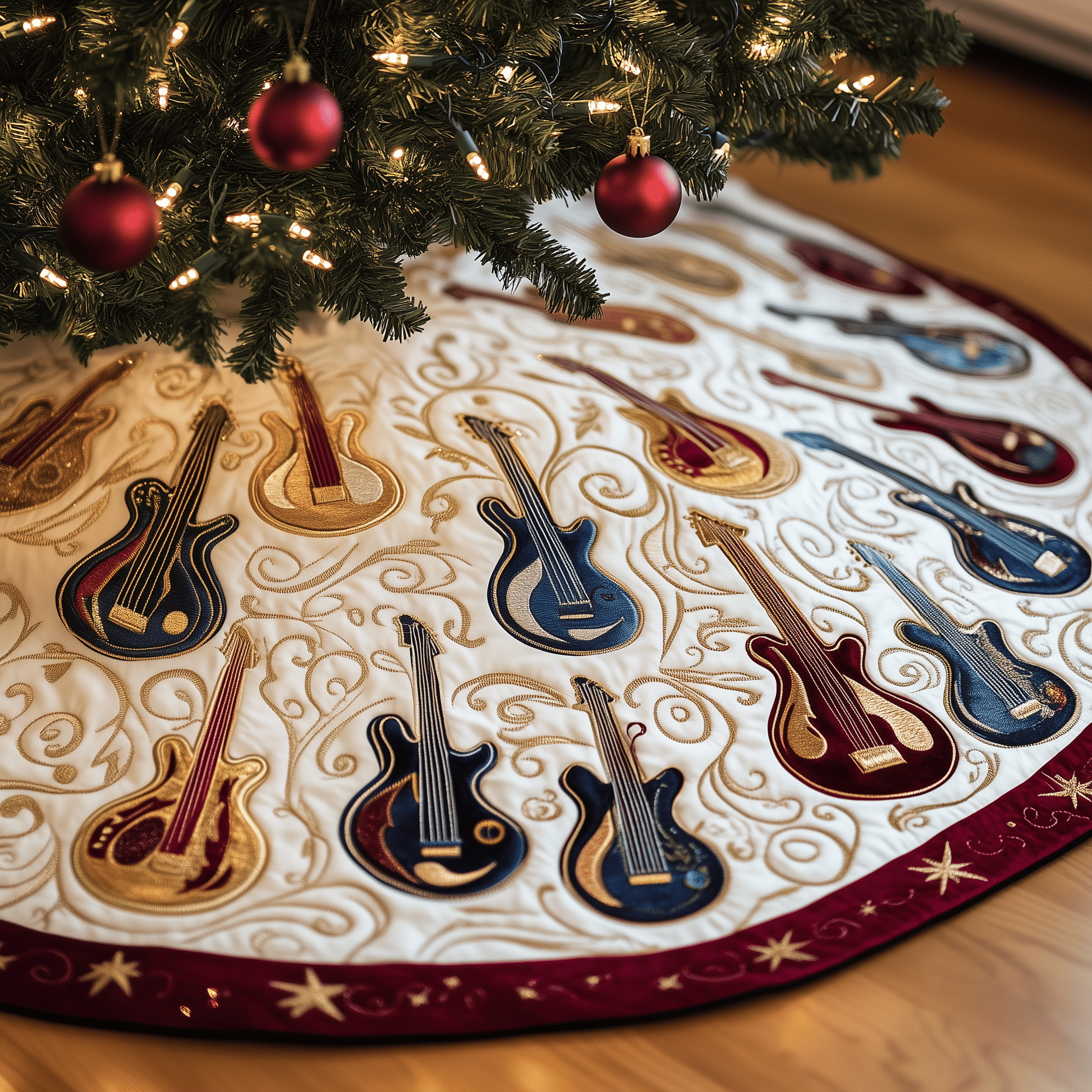 Guitar Bass Quilted Tree Skirt  Holiday Tree Skirt Xmas Decorations Secret Santa Gifts For Guitarists