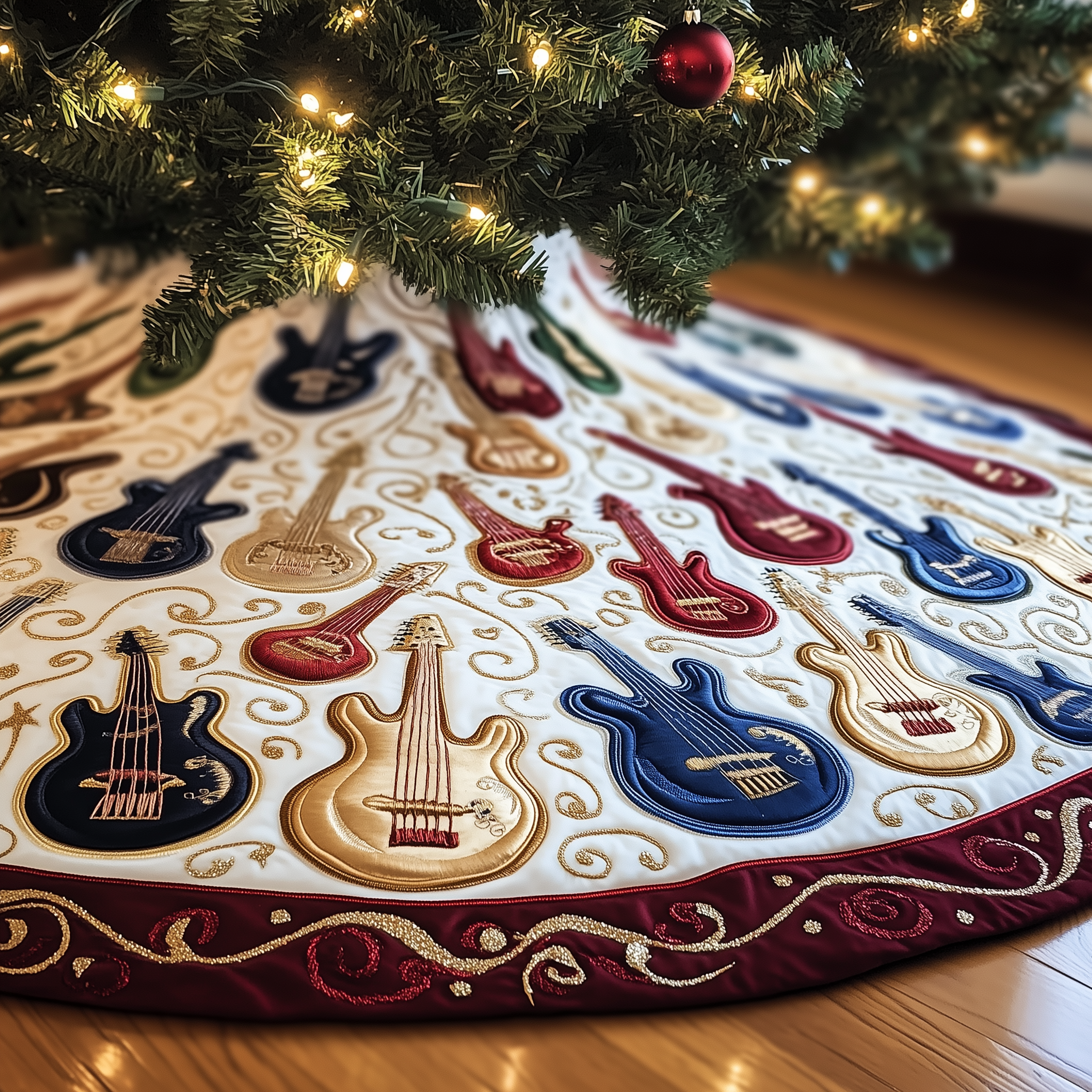 Guitar Bass Quilted Tree Skirt  Holiday Tree Skirt Xmas Decorations Secret Santa Gifts For Guitarists