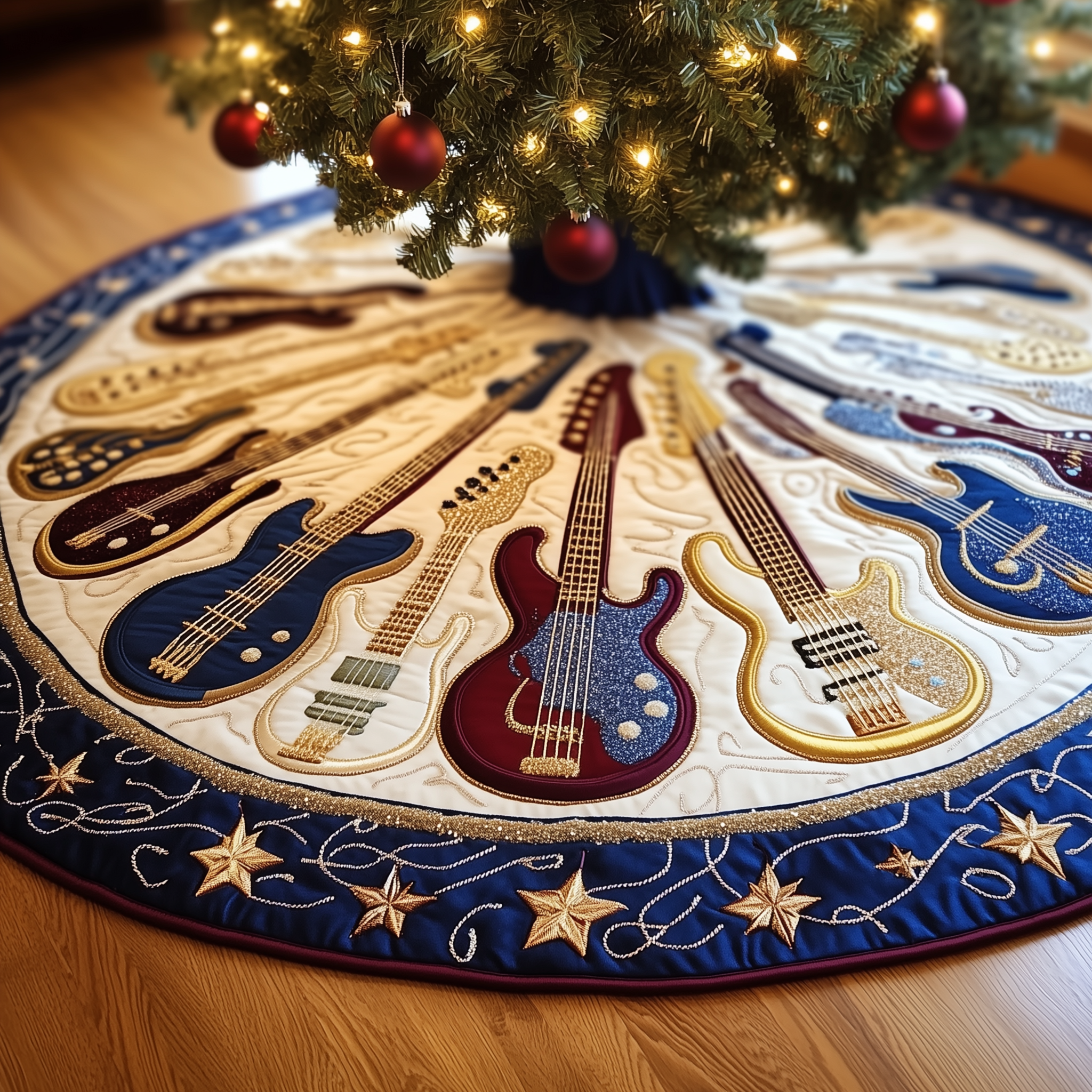 Guitar Bass Quilted Tree Skirt Thoughtful Gift Merch For Dad