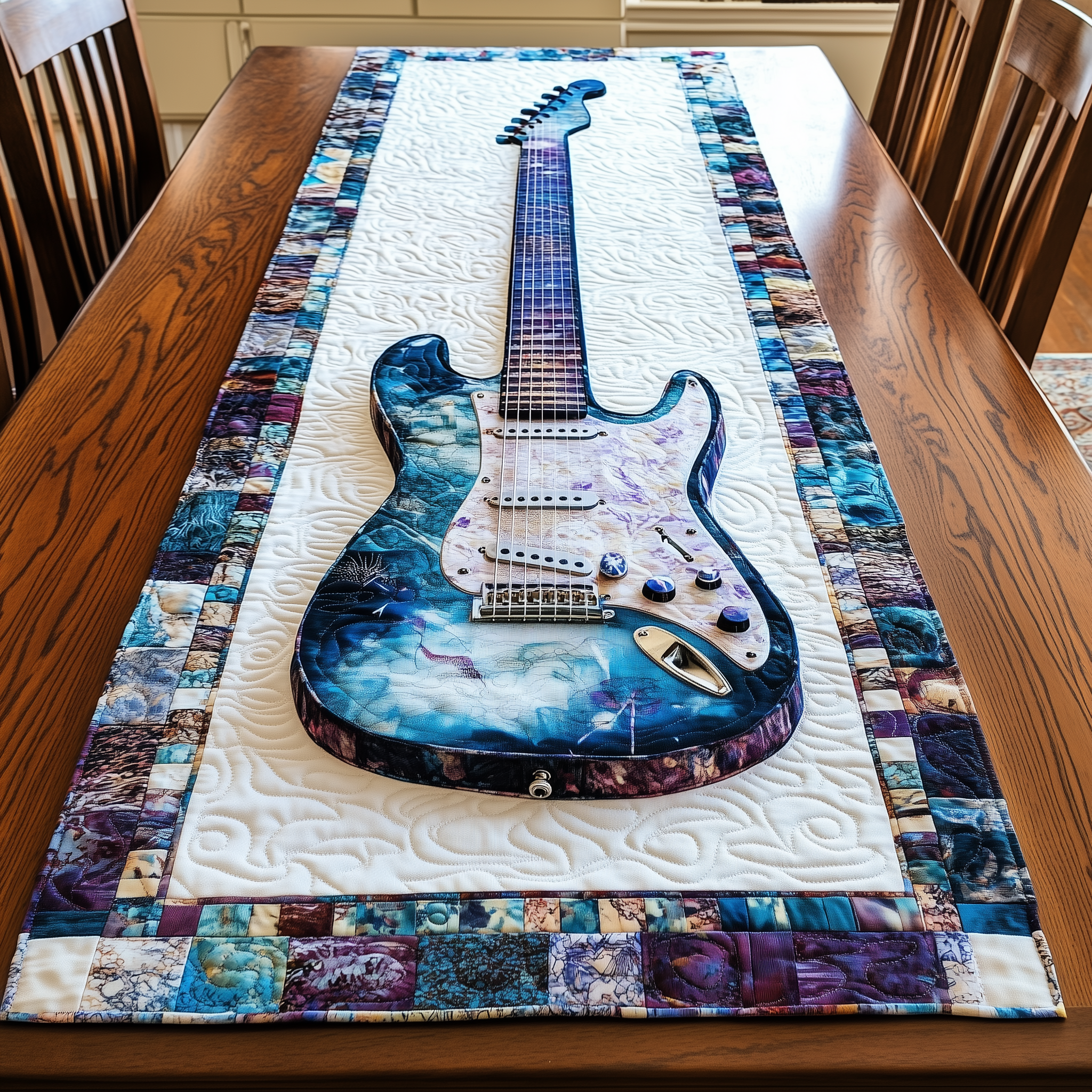 Guitar Blue Quilted Table Runner Best Christmas Xmas Gifts For Guitar Players