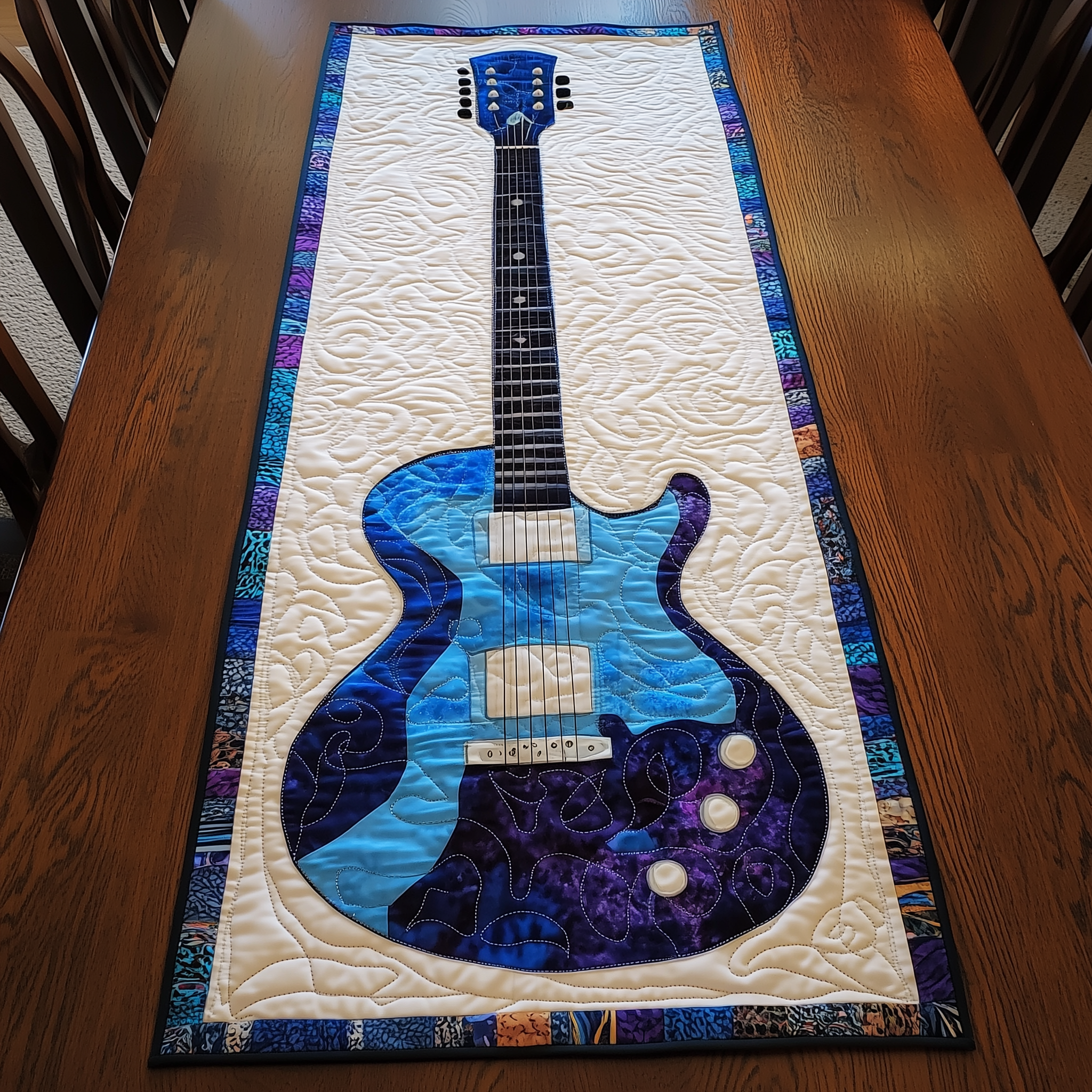 Guitar Blue Quilted Table Runner Related Xmas Gifts For Guitar Lovers Players Birthday