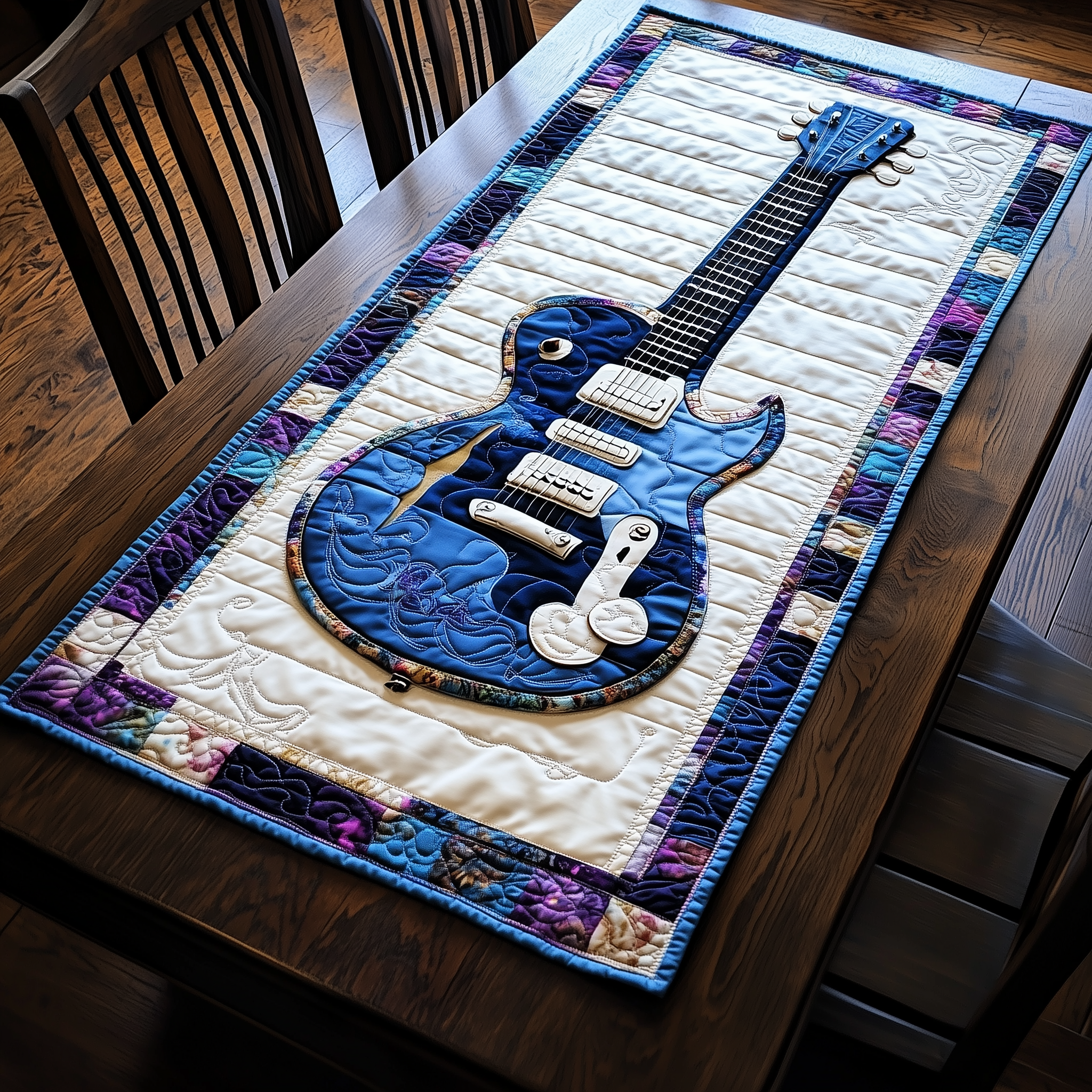 Guitar Blue Quilted Table Runner Related Xmas Gifts For Guitar Lovers Players For Him