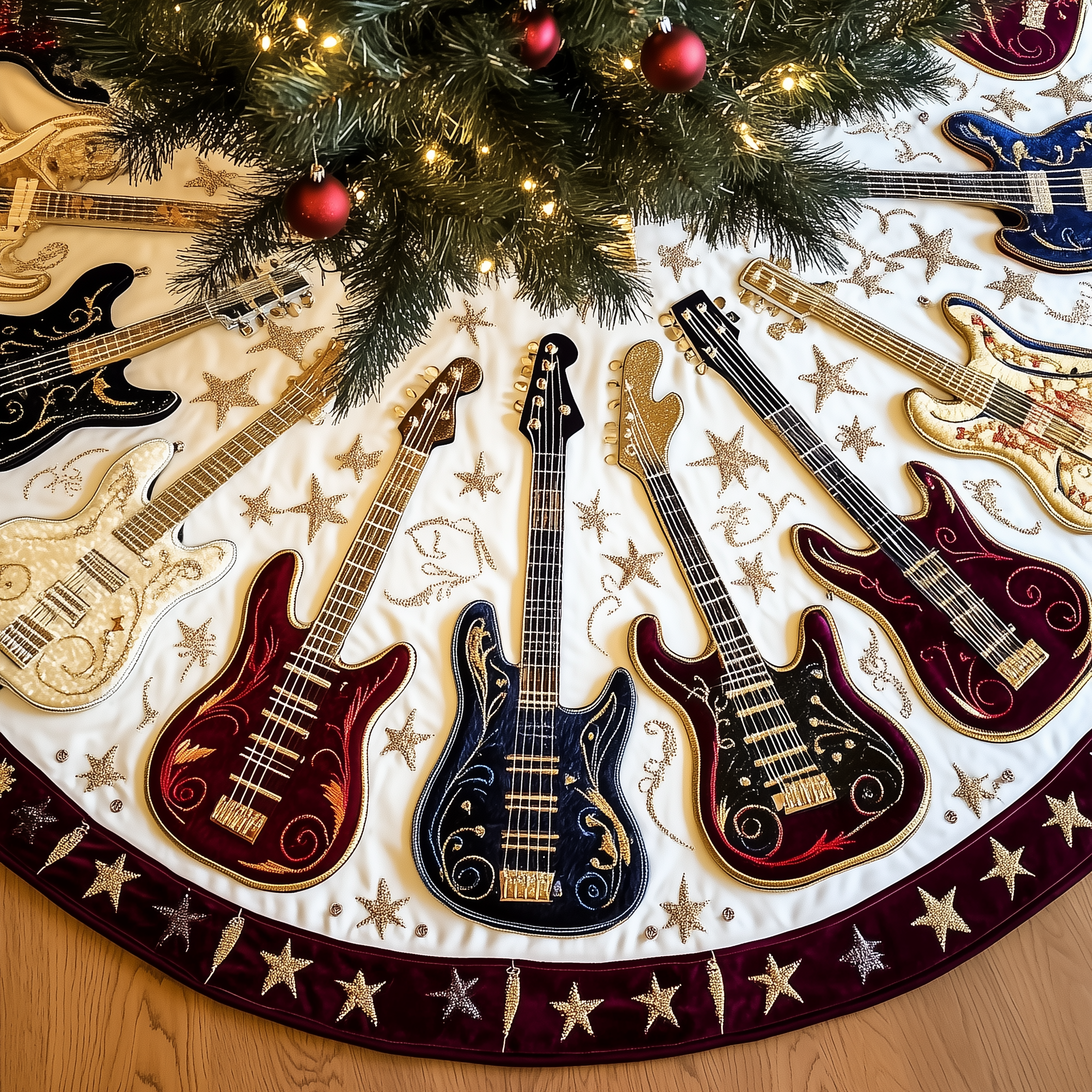 Guitar Christmas Tree Decorations Quilted Electric Guitar Holiday Decor Gift for Music Lovers