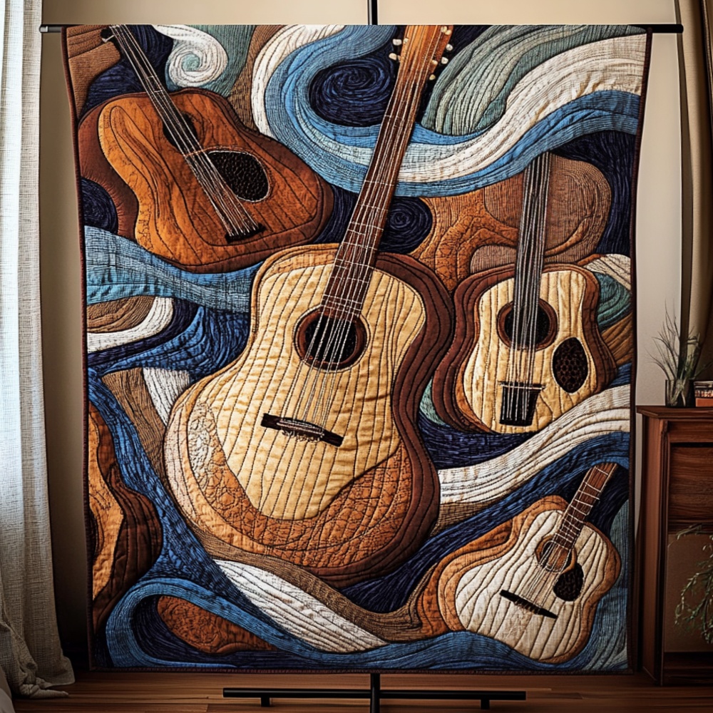 Guitar Collection Quilted Blanket Music Fan Art Cozy Bedding Warm Throw Best Gift Guitar Players