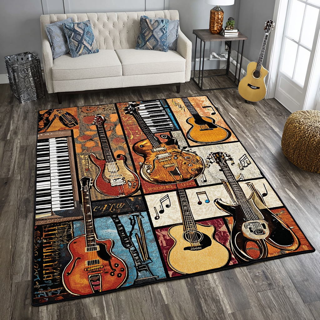 Guitar Echo Area Rug  Large Rugs For Living Room Holiday Gifts For Guitarist
