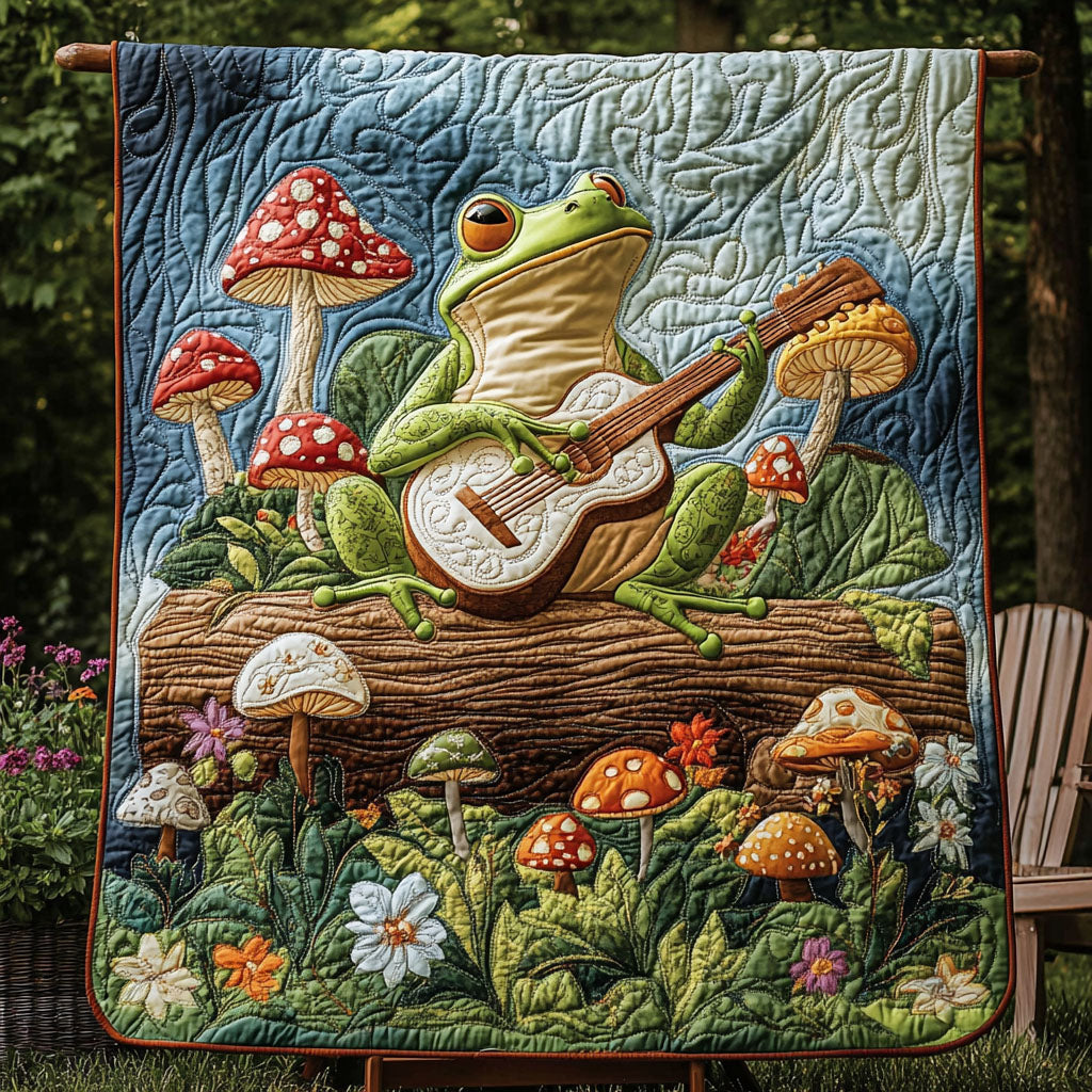 Guitar Frogs Unite Quilted Blanket Christmas Throw Blanket Bear Christmas Presents