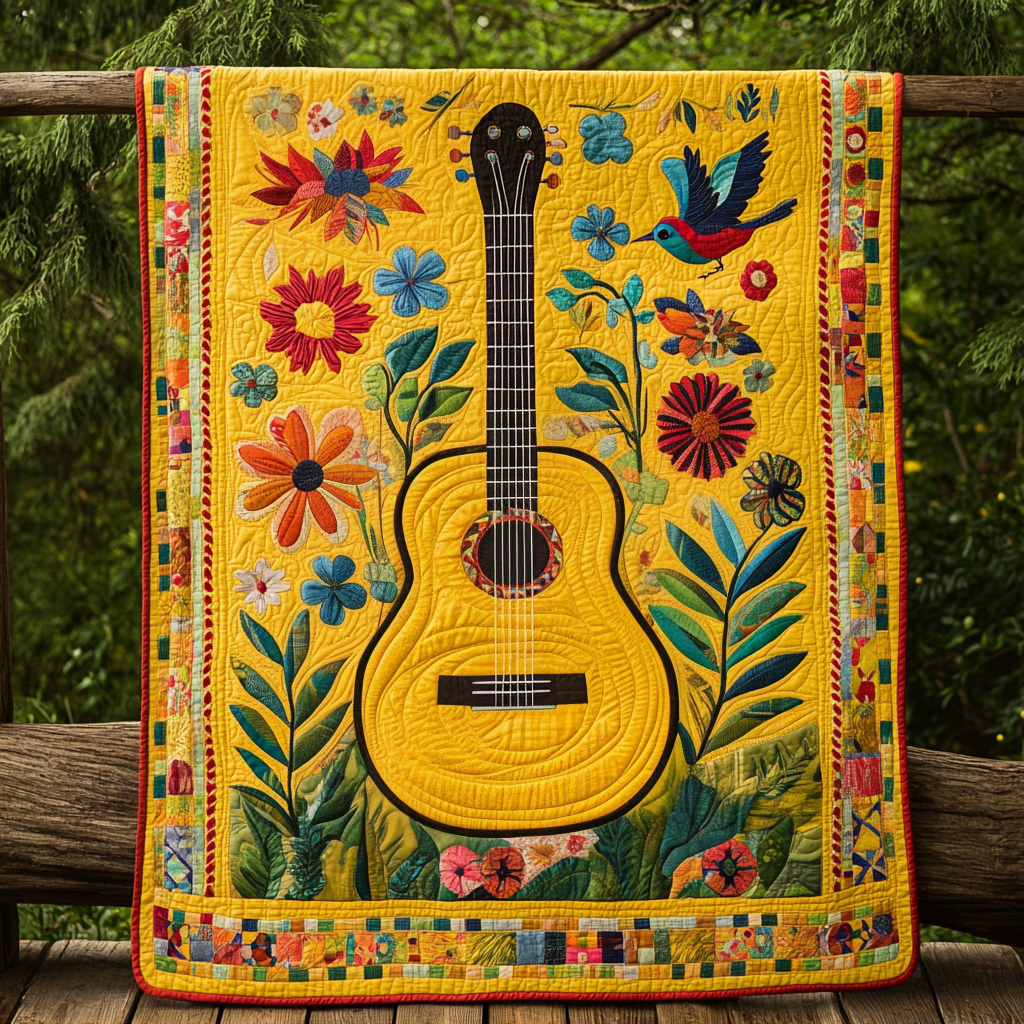 Guitar Garden Quilted Blanket Cute Throw Blanket Mexican Birthday Presents
