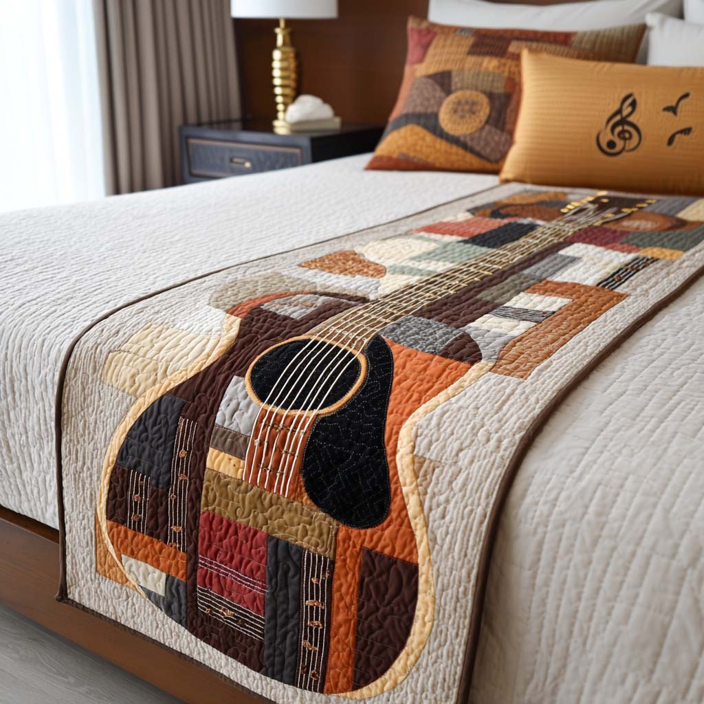 Guitar Glow Quilted Bed Runner Bed Decor Gift Ideas For Guitar Players