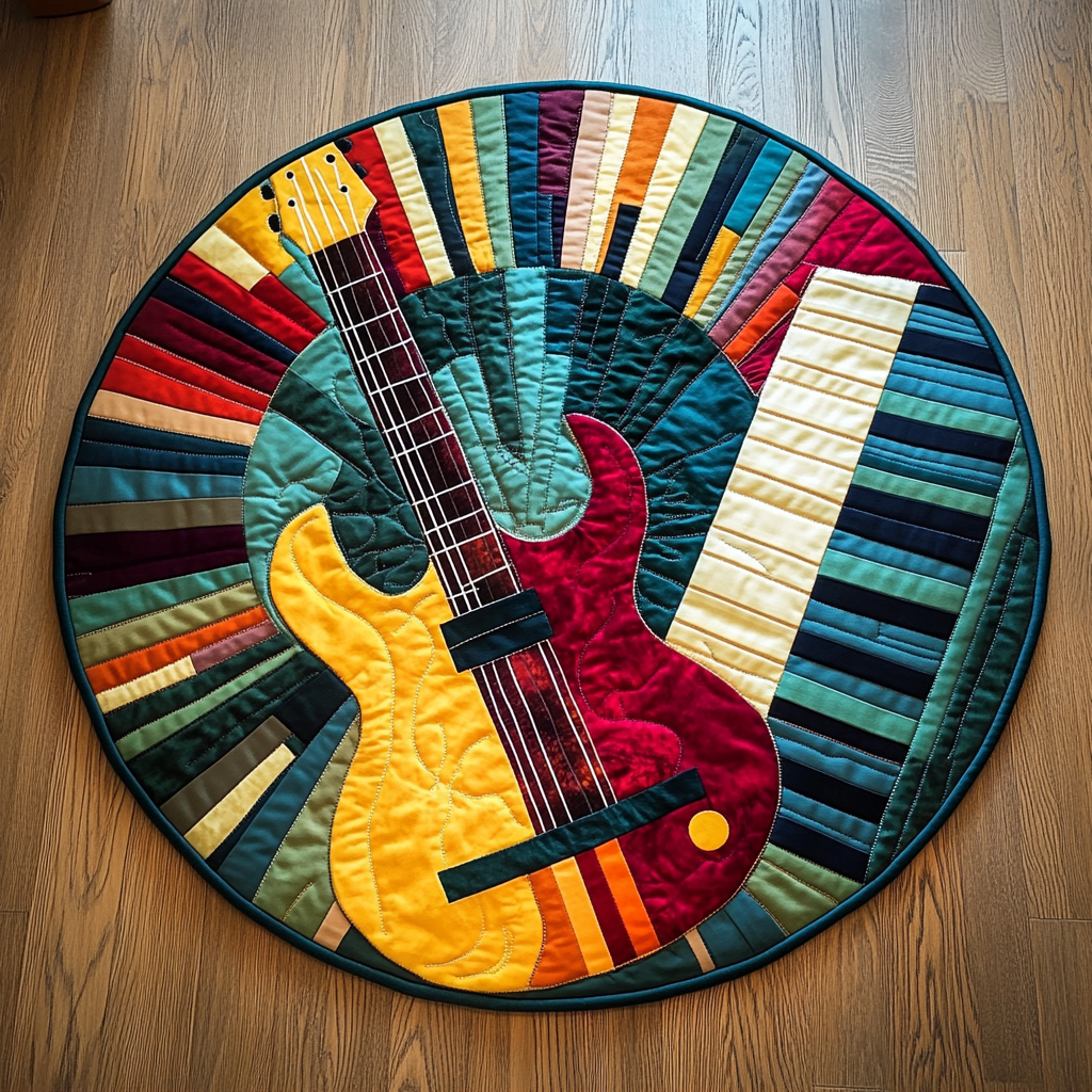 Guitar Harmony Quilted Round Mat Best Christmas Gifts For Guitar Lovers