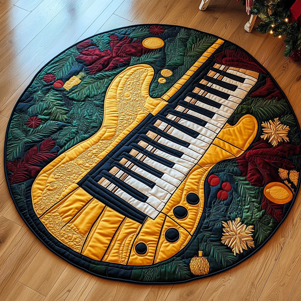 Guitar Harmony Quilted Round Mat Best Christmas Gifts For Guitar  Lovers Players