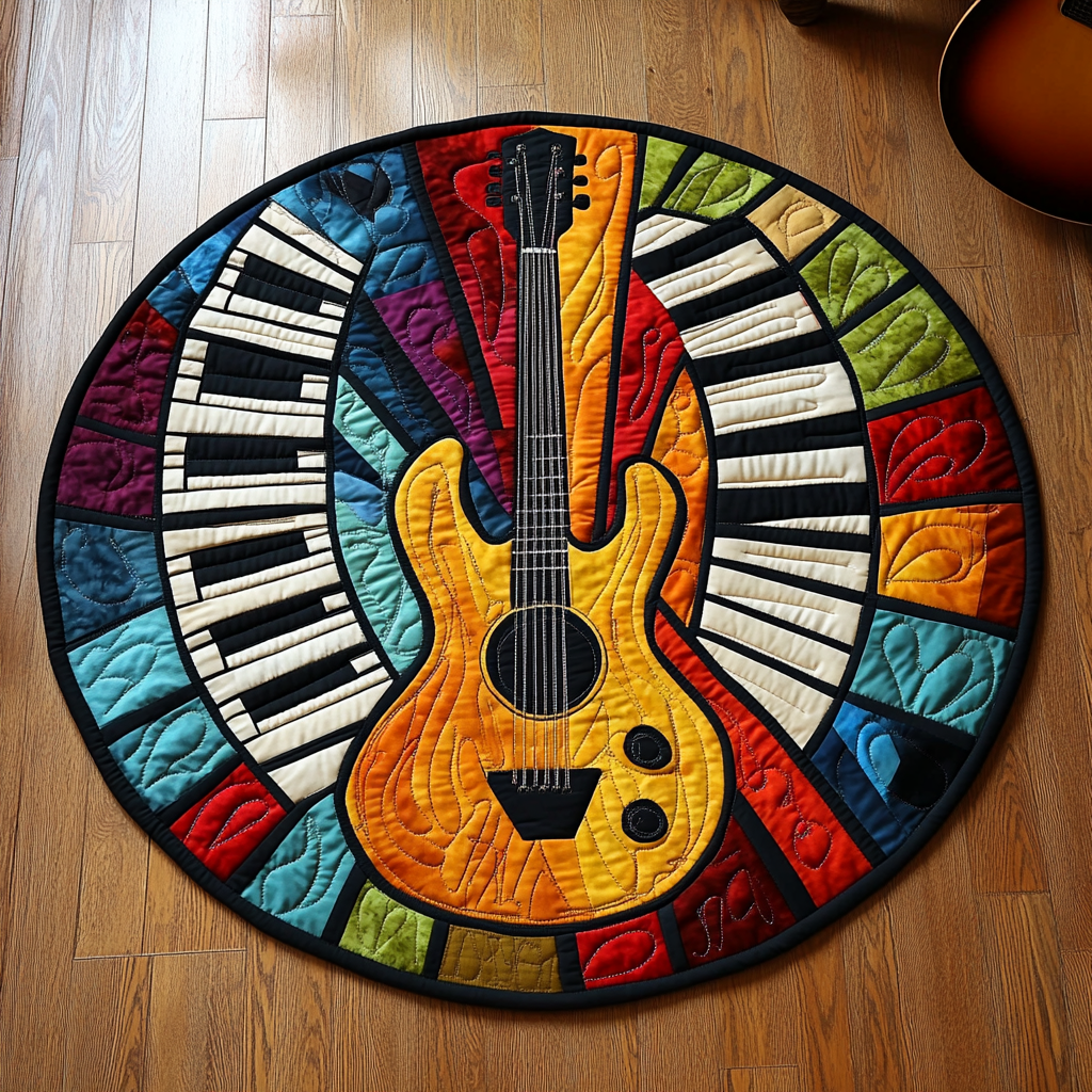 Guitar Harmony Quilted Round Mat Guitar Themed Christmas Gifts