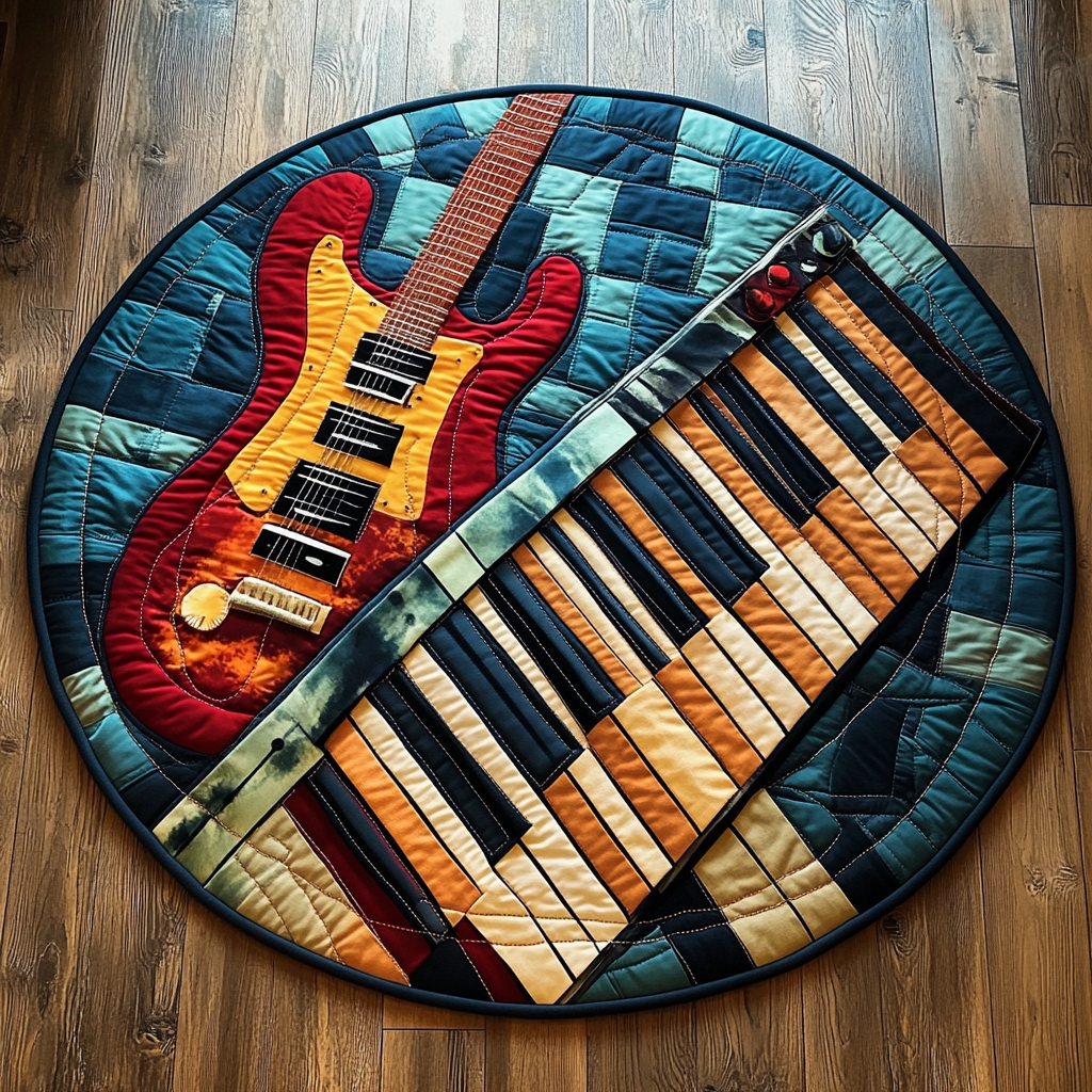 Guitar Harmony Quilted Round Mat Holiday Christmas Gift Ideas For Guitarists