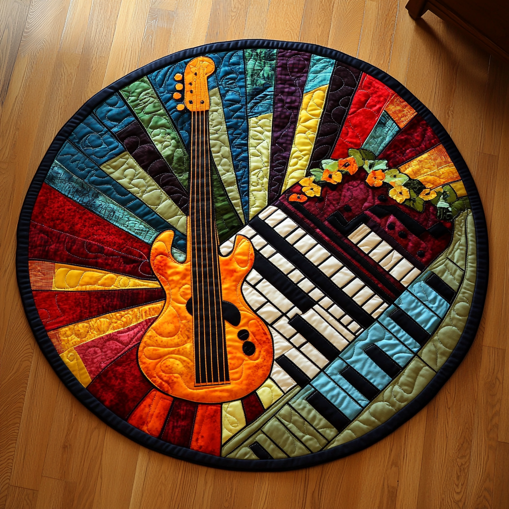 Guitar Harmony Quilted Round Mat Santa Secret Xmas Gifts For Guitar Players