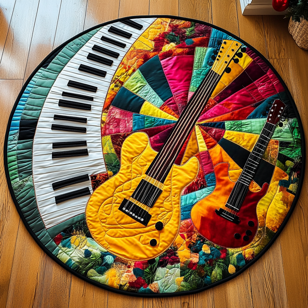 Guitar Harmony Quilted Round Mat Themed Guitar Xmas Gifts For Him Christmas