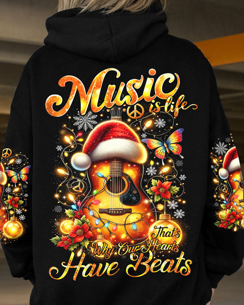 Guitar Music Is Life Christmas Hoodie Bling Xmas Clothing Best Presents For Guitar Lovers
