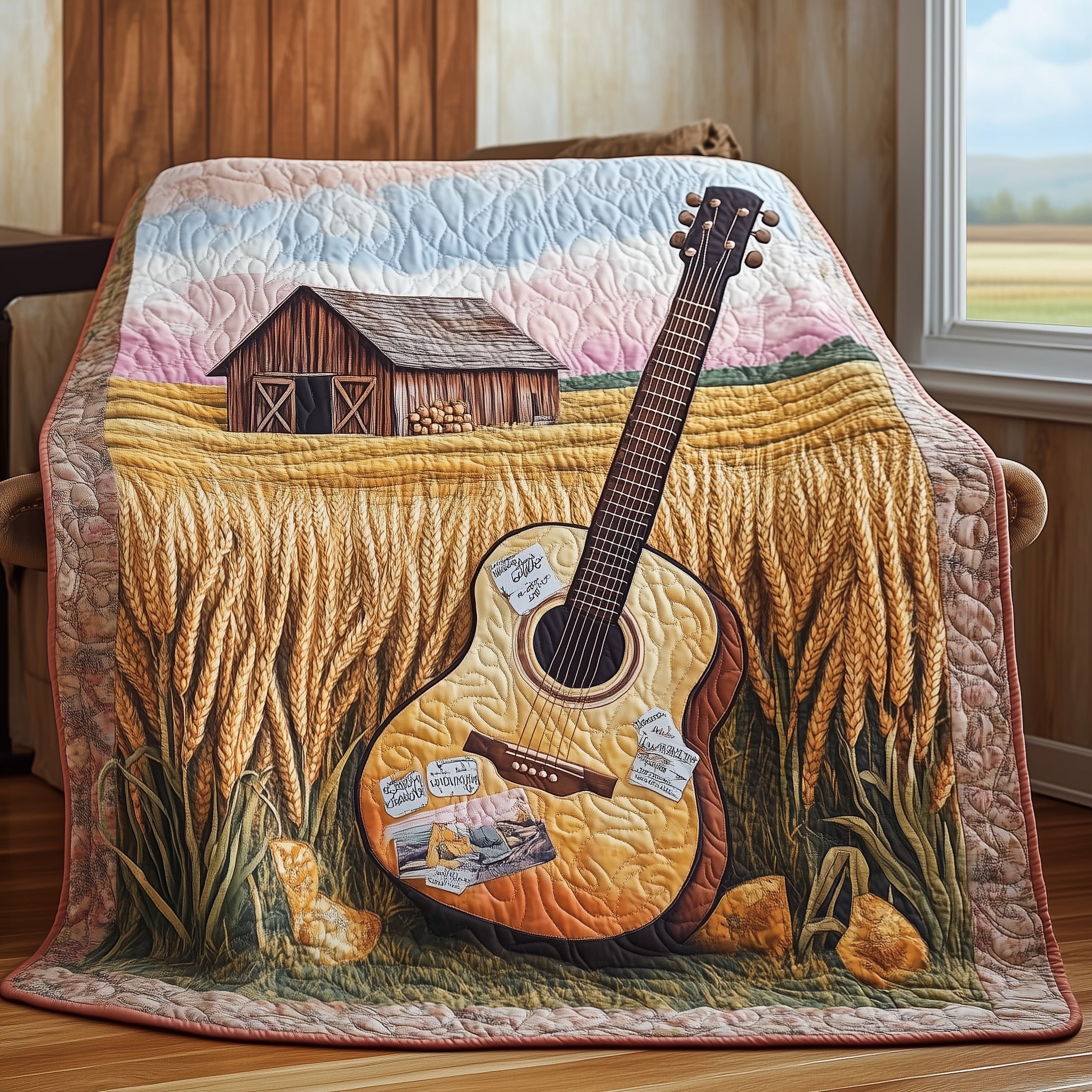 Guitar Quilted Blanket Cute Soft BlanketChristmas Presents For Guitarists