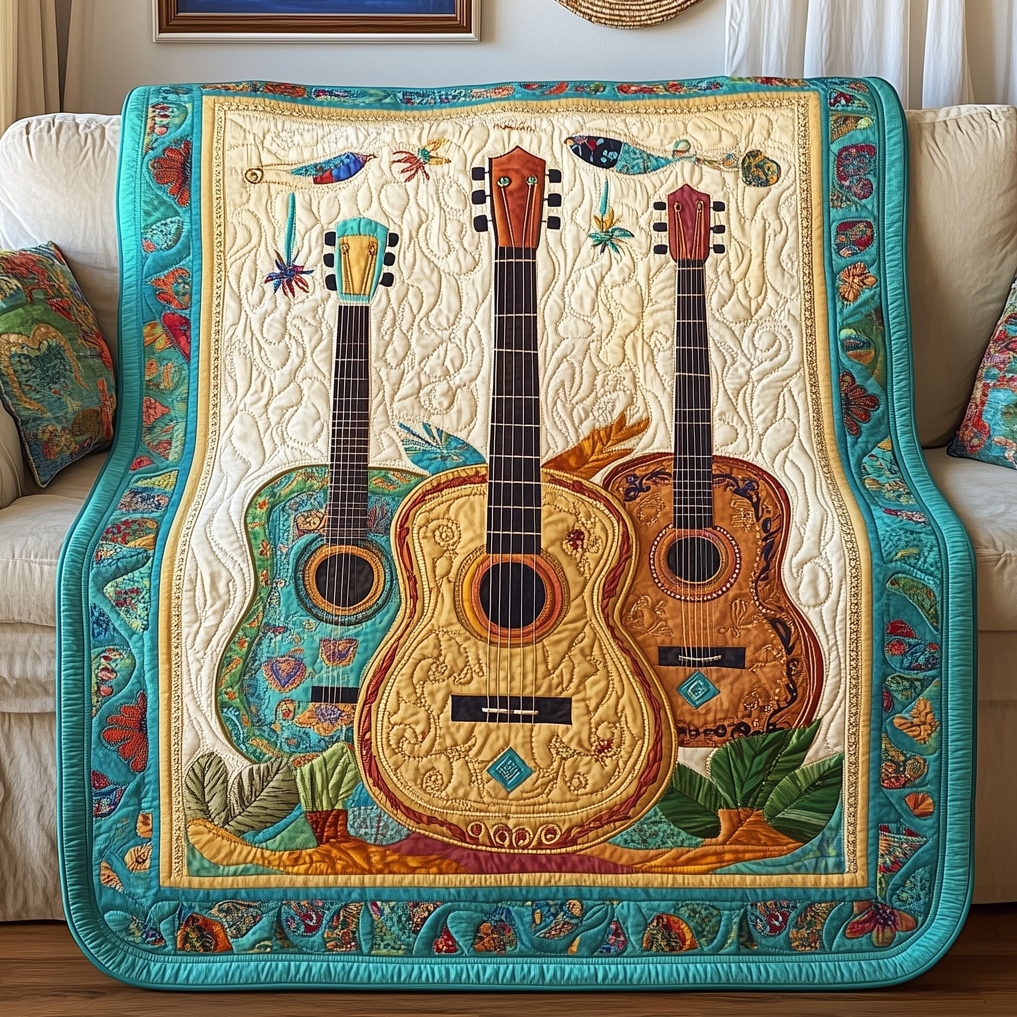 Guitar Quilted Blanket Cute Soft BlanketGood Gifts For Guitar Players