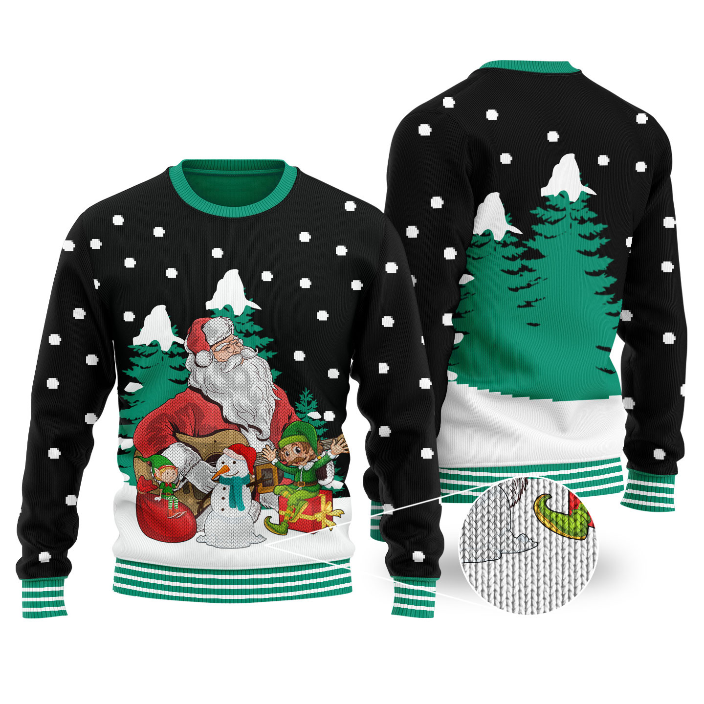 Guitar Santa Elf Black Ugly Christmas Sweater Exclusive Christmas Sweater Merch Gift Edition