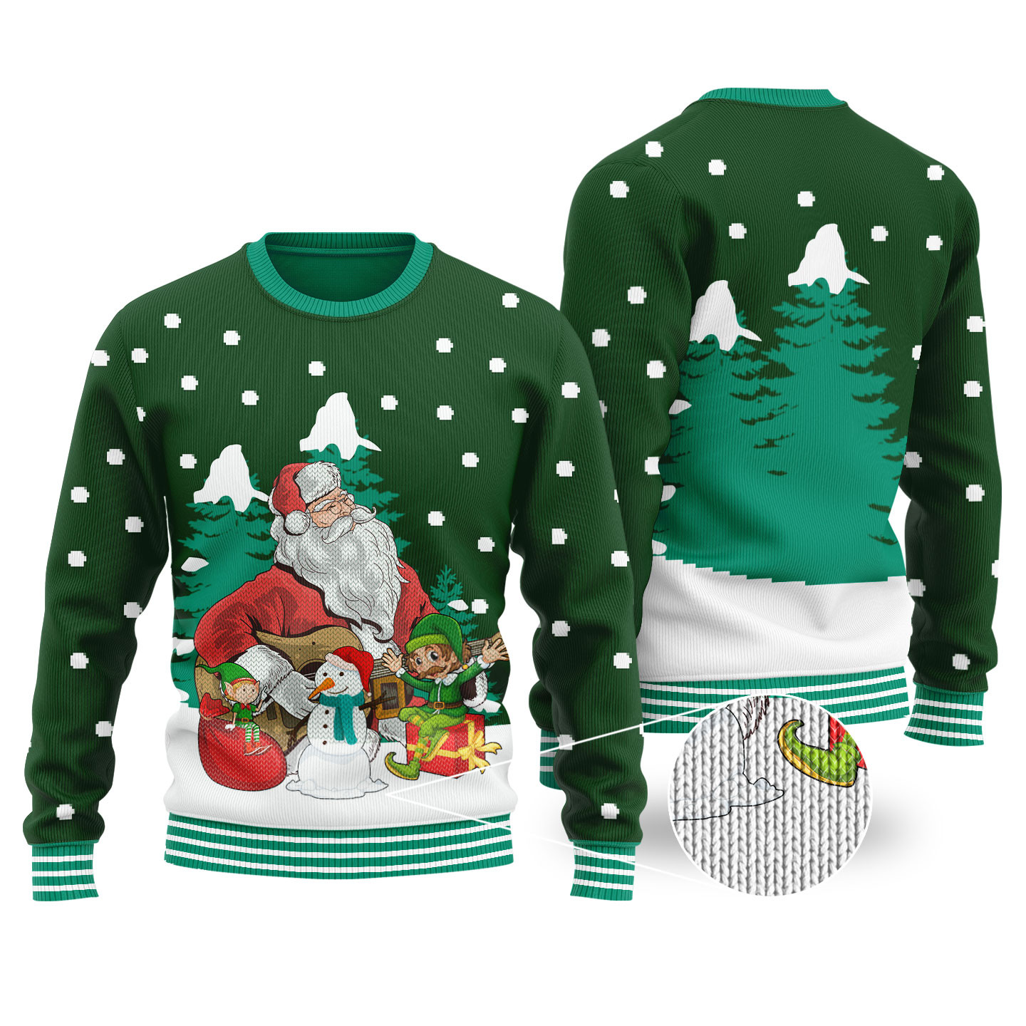 Guitar Santa Elf Forest Green Ugly Christmas Sweater Warm Winter Merch Gift for Someone You Love
