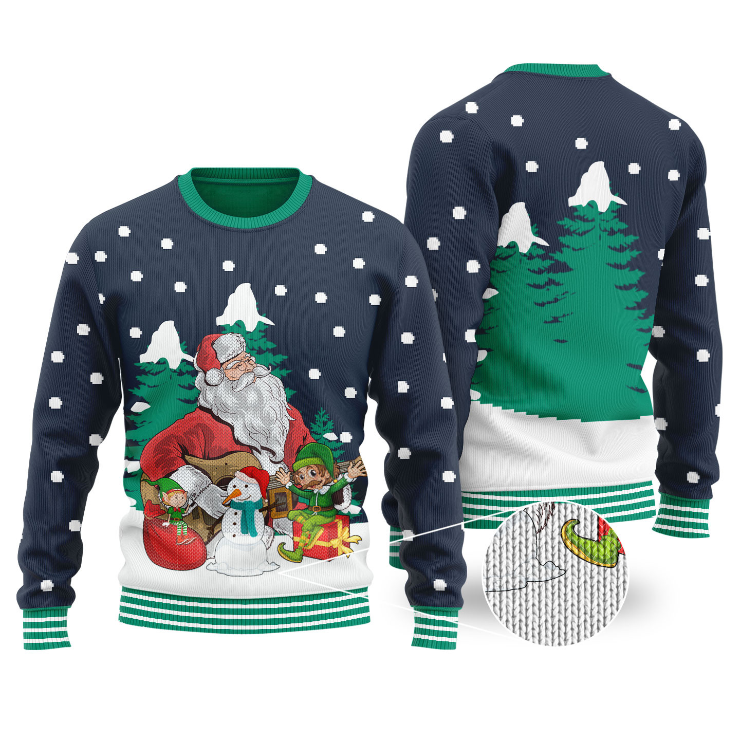 Guitar Santa Elf Navy Ugly Christmas Sweater Custom Christmas Sweatshirt for Family Matching