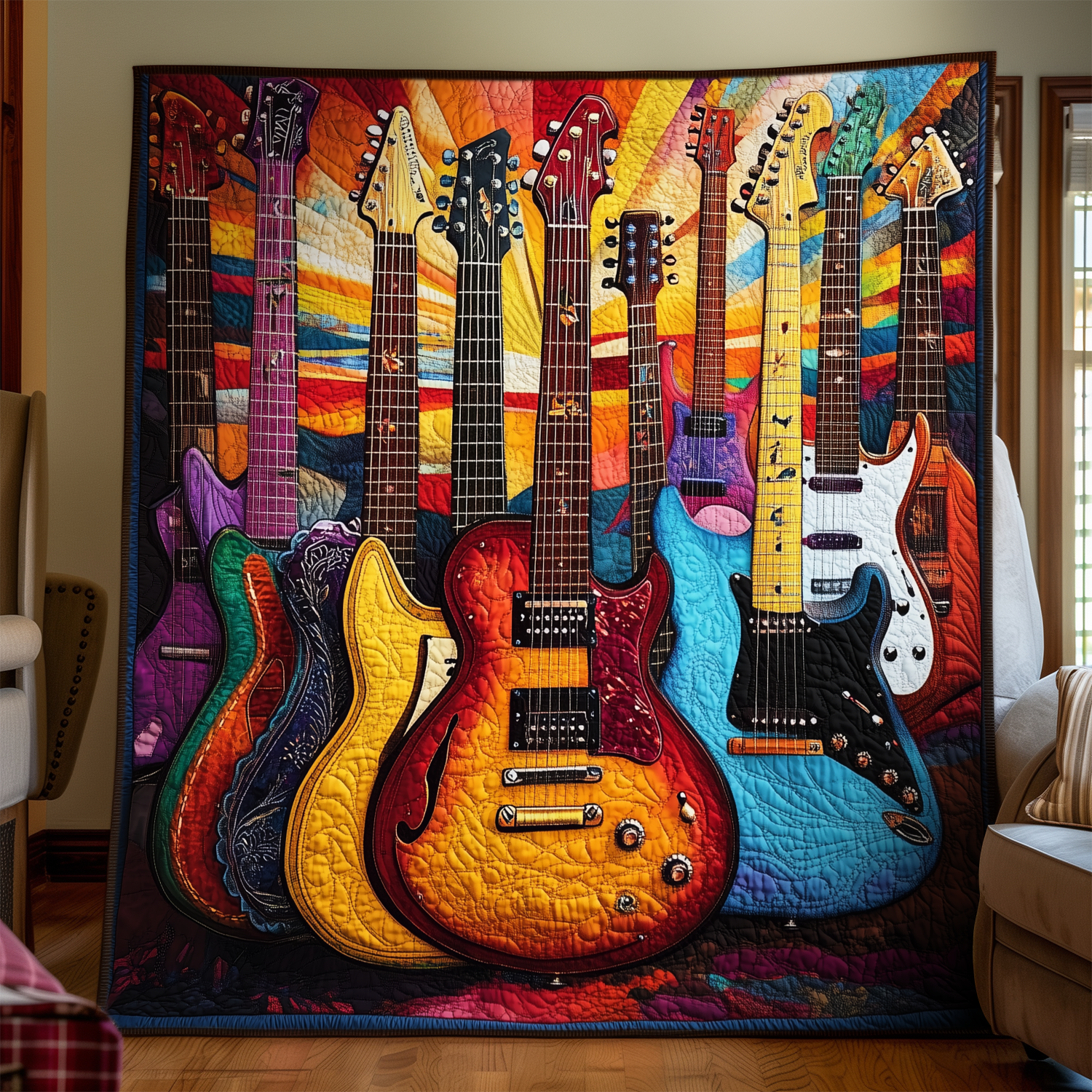 Guitar Sunshine Quilted Blanket Home Decor Christmas Presents For Guitar Players