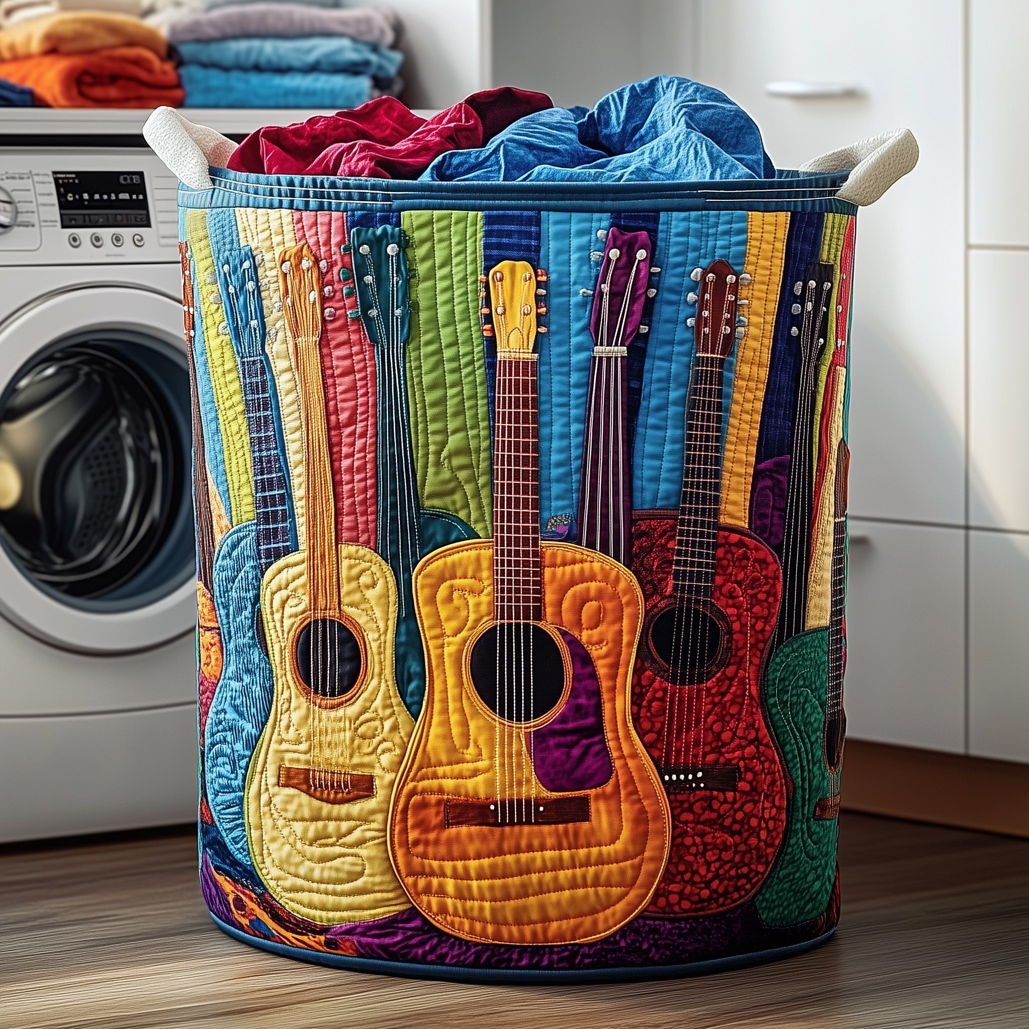 Guitar Sunshine Quilted Laundry Basket Colorful Guitar Present For Music Lovers