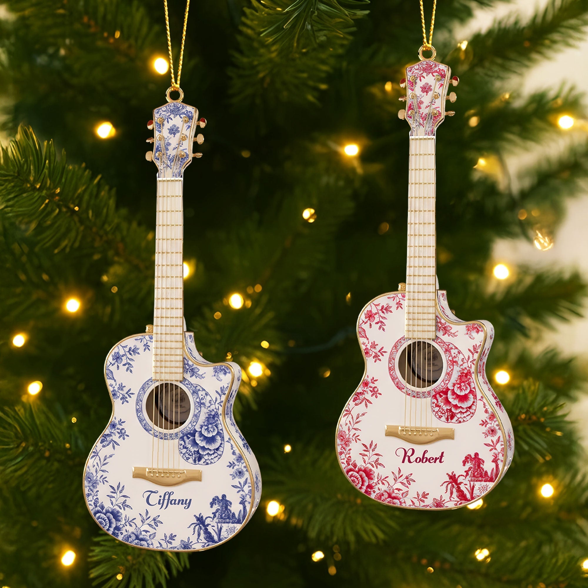 Guitar Toile de Jouy Ornament - Personalized Gifts For Guitar Lovers - Christmas Ornament Gift Idea