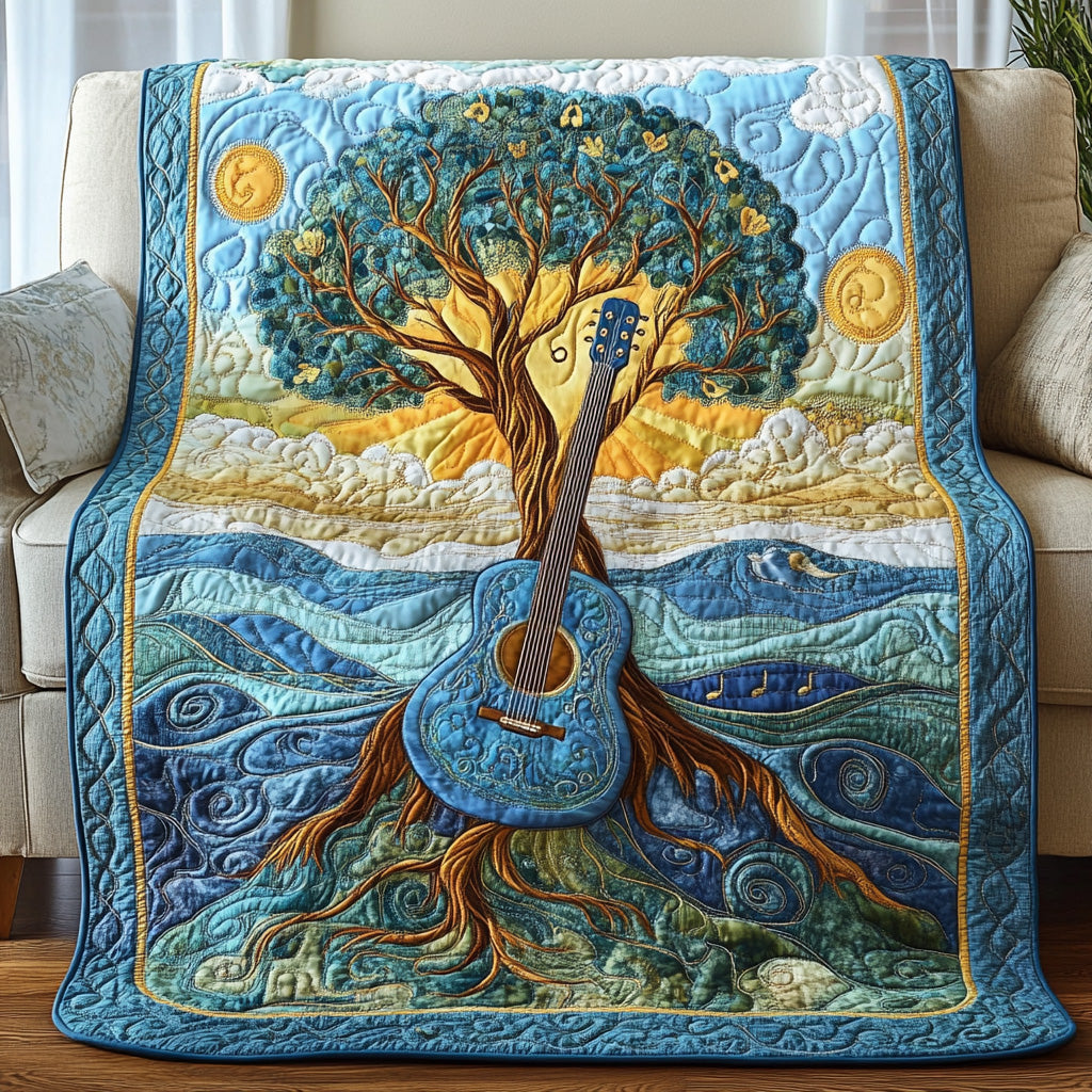 Guitar Tree of Life Quilted Blanket Cute Soft BlanketGuitar Xmas Gifts