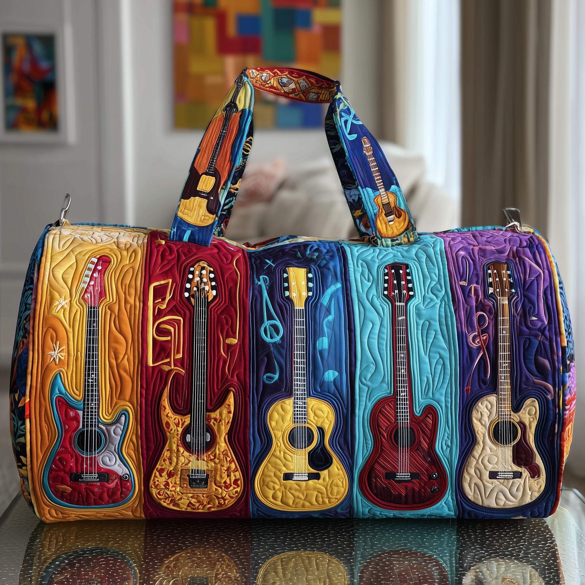 Guitar Tunes Quilted Duffle Bag Valentine's Day Gift Idea