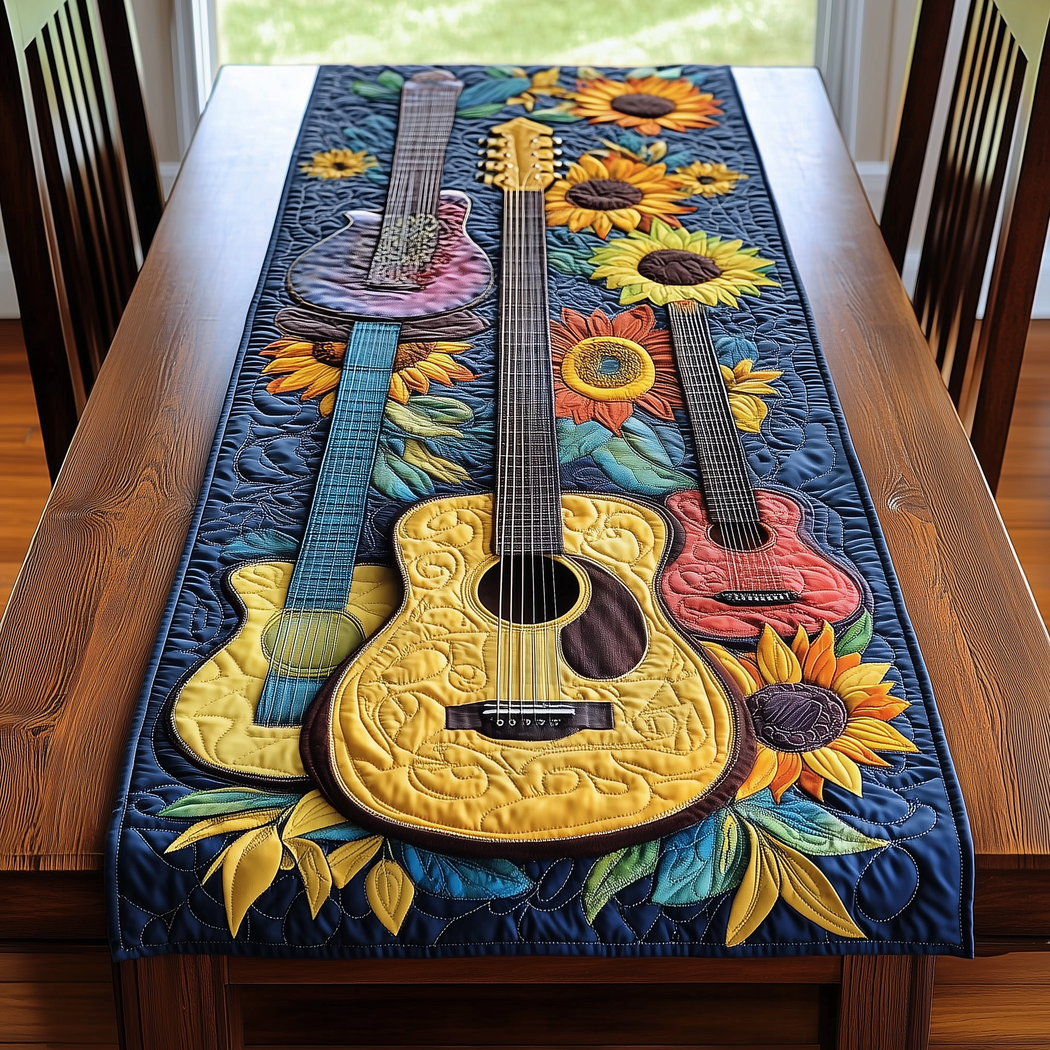 Guitarist's Garden Quilted Table Runner Merchandise Best Guitar Christmas Gift Ideas