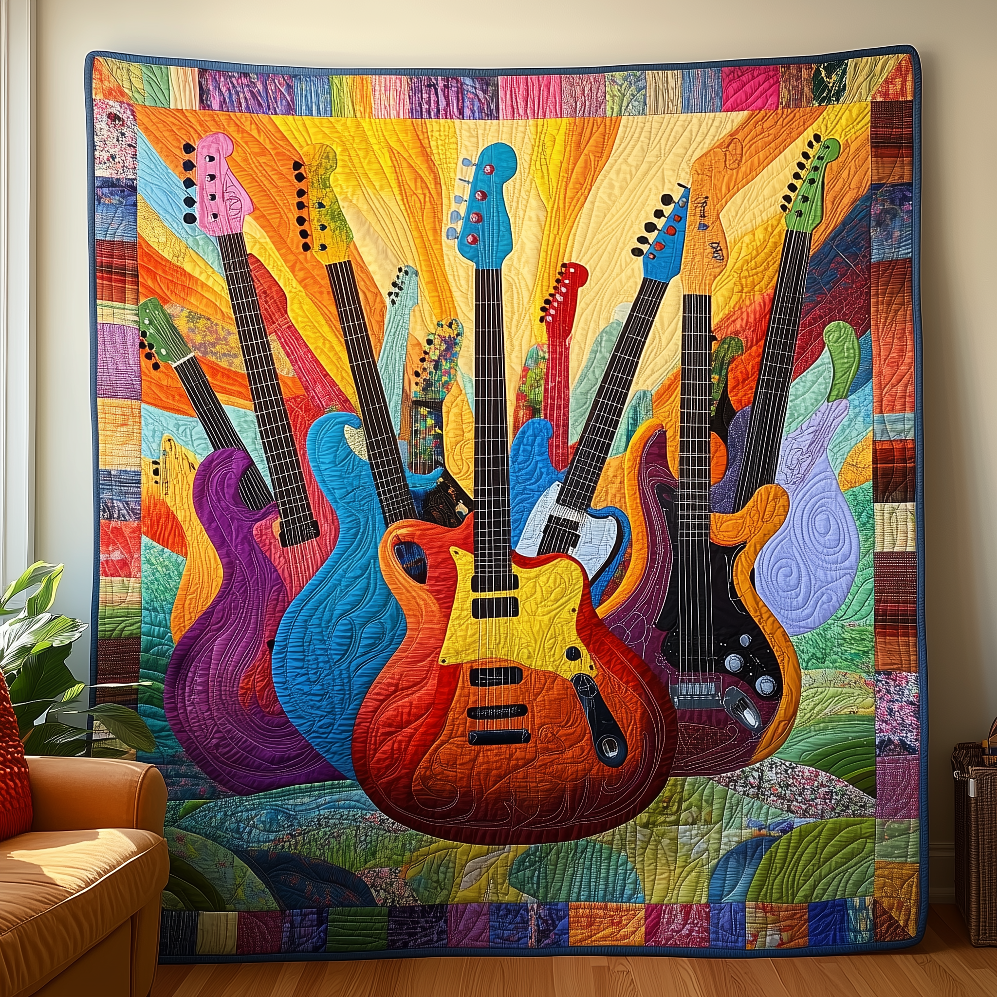 Guitars Party Quilted Blanket Cute Sofa Throws Gift Ideas For Guitar Teacher