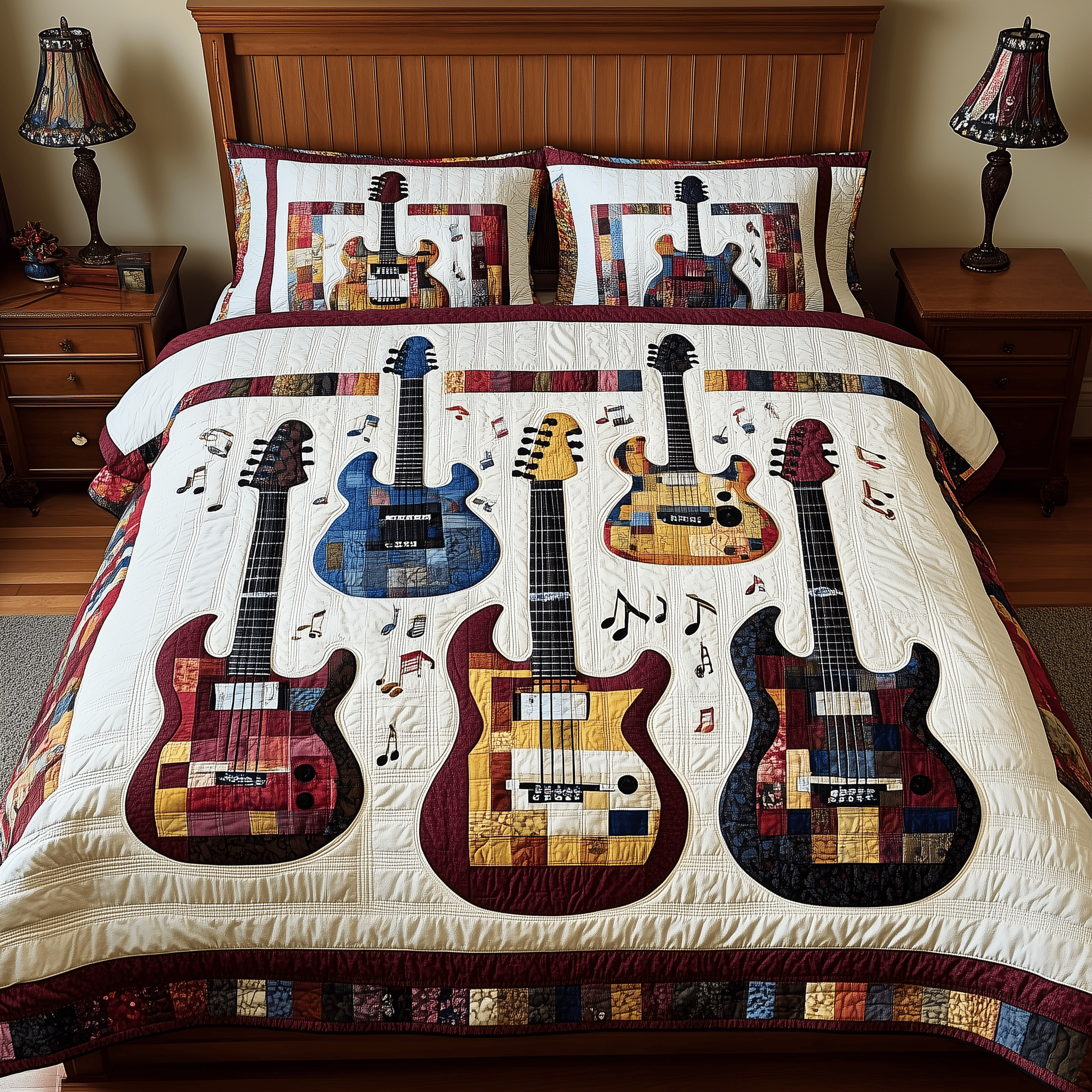 Guitars Quilted Bedding Set Christmas Bedding Set Christmas Gifts For Guitar Teachers