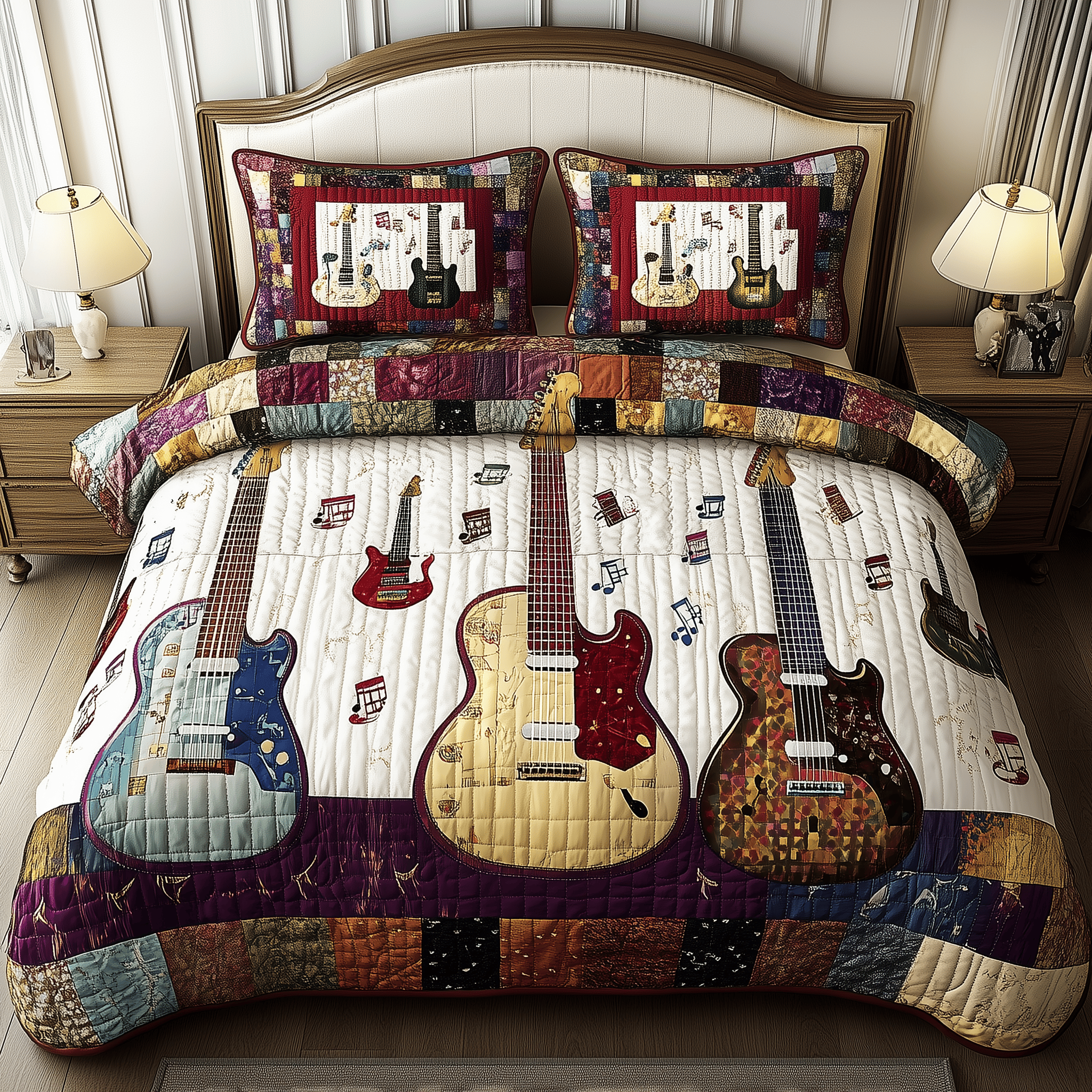 Guitars Quilted Bedding Set Christmas Bedding Set Unique Christmas Gifts For Couples