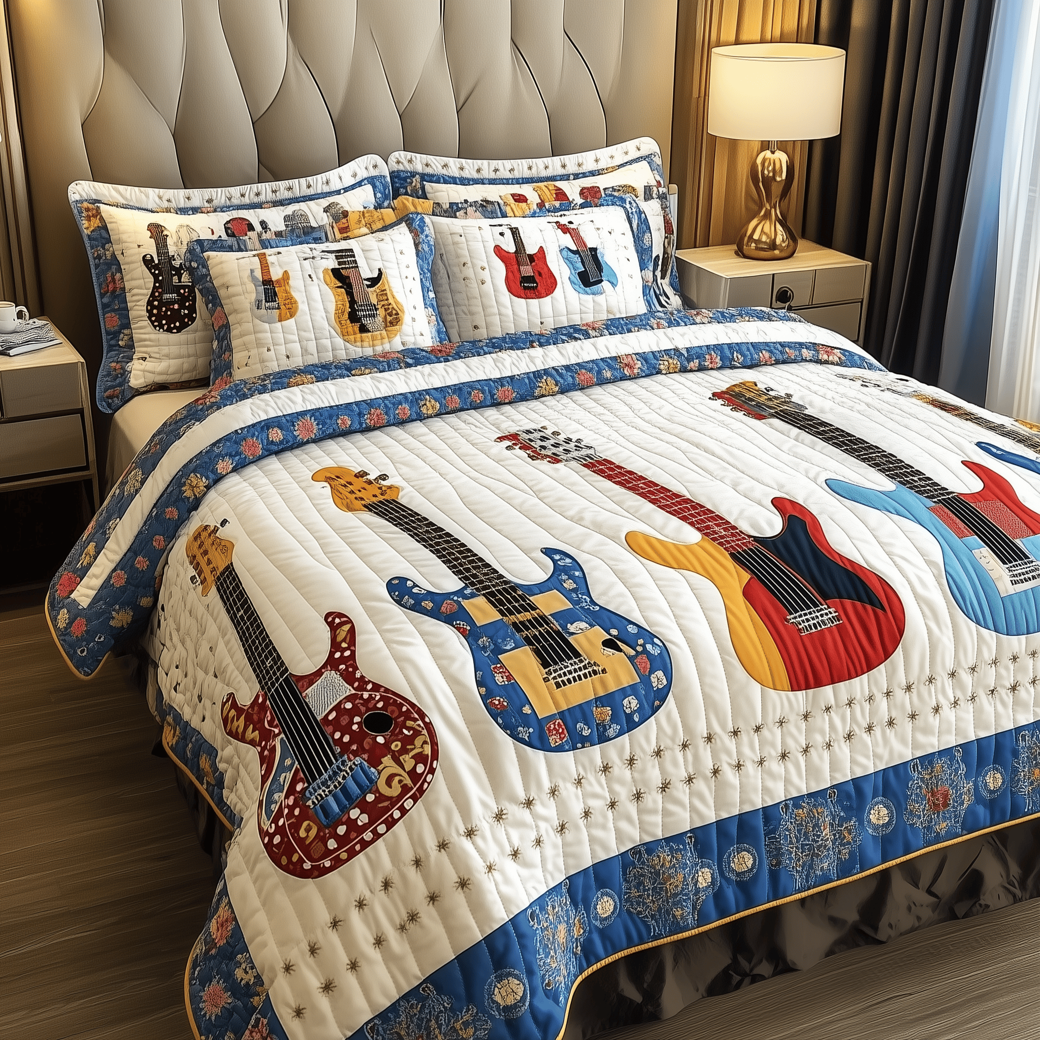 Guitars Quilted Bedding Set Christmas Bedding Set Unique Christmas Gifts For Guitarists