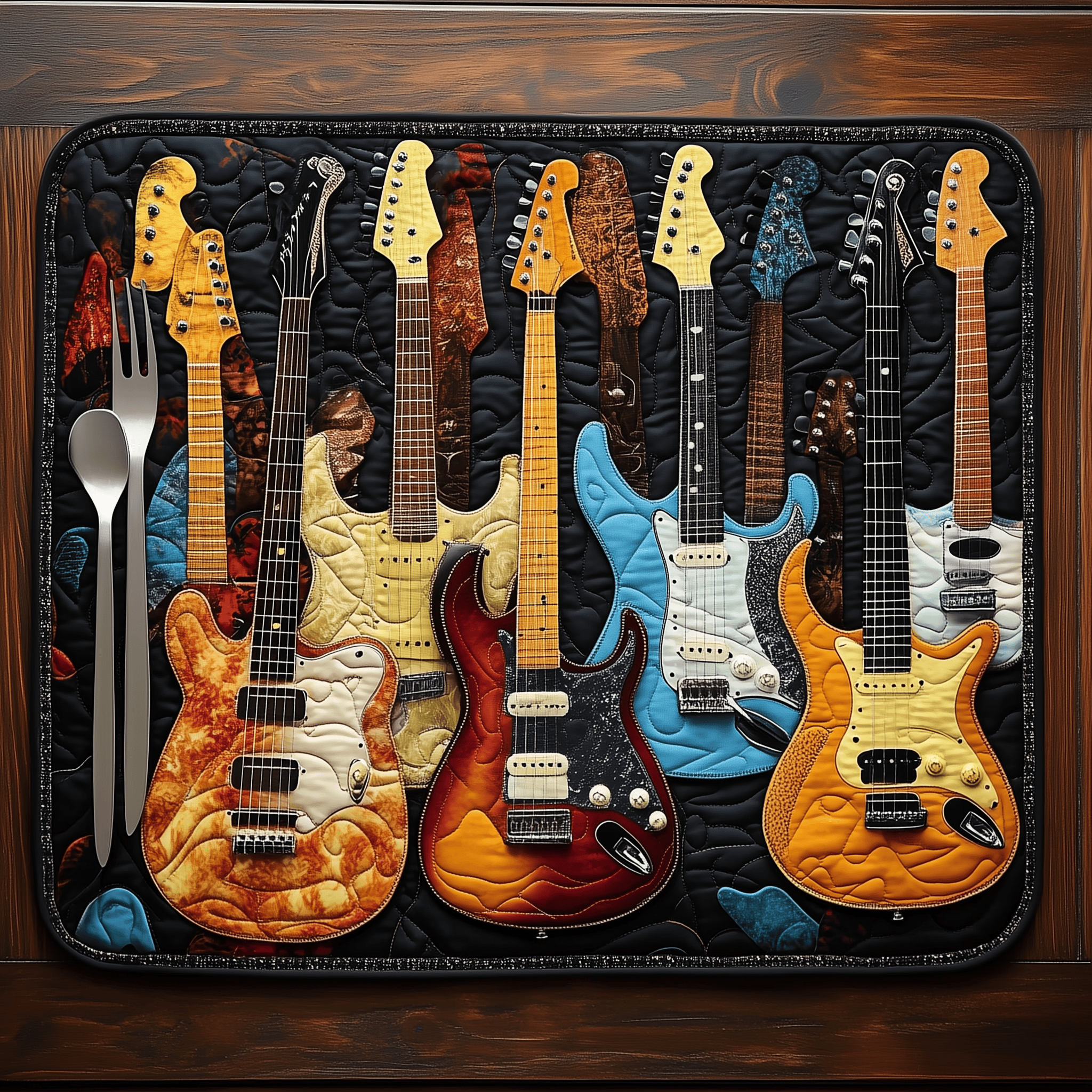 Guitars Quilted Place Mat Dining Wipeable Table Mat Christmas Presents For Guitar Players