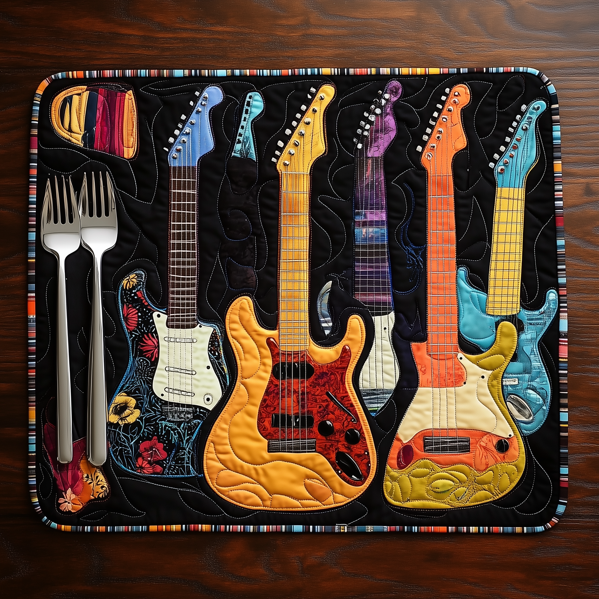 Guitars Quilted Place Mat Fabric Holiday Placemat Christmas Gifts For Guitar Lovers